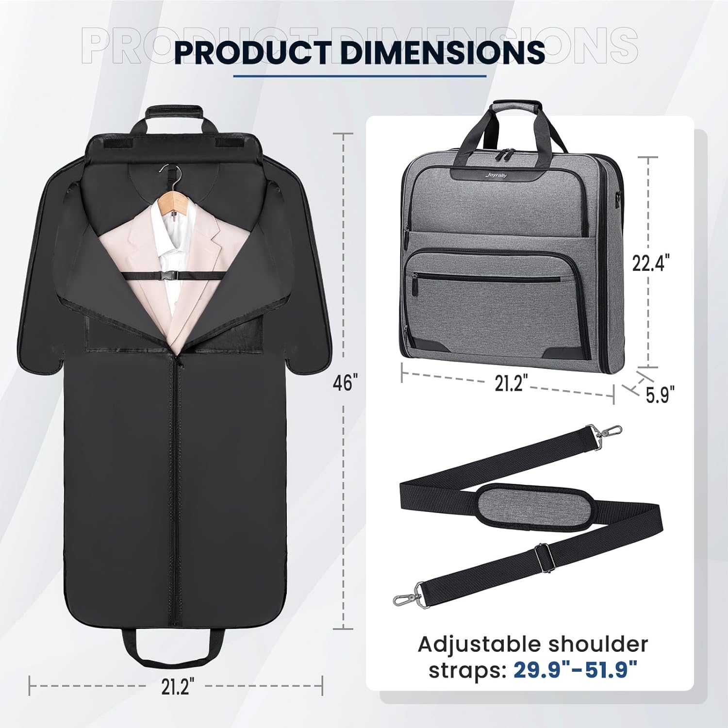 Garment Bags for Travel, Double Layered Carry on Garment Bag with Shoulder Strap, Foldable Suit Travel Bags for Men, Wrinkle Free Garment Travel Bag for Hanging Clothes, Dark Grey - Image 2