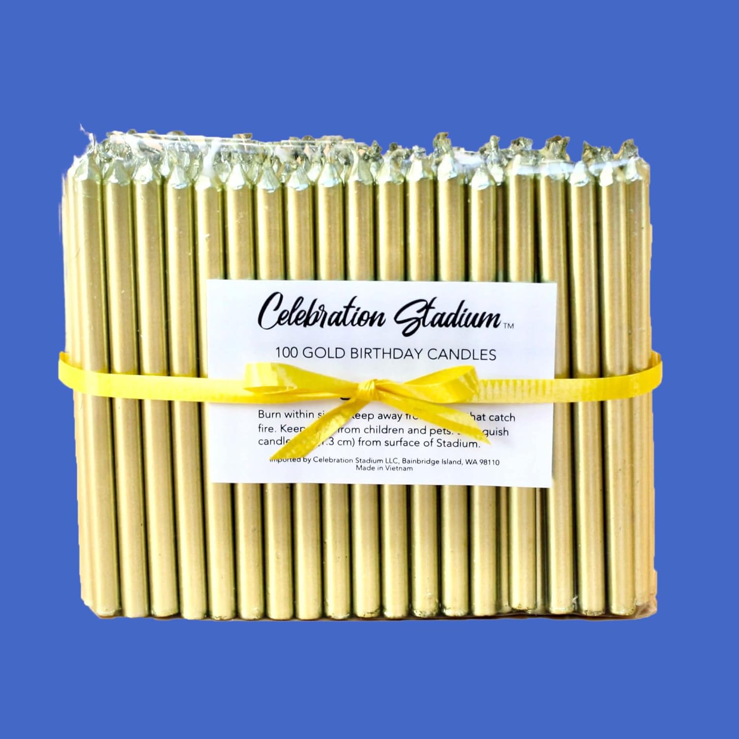 White Birthday Candle Holder, 100 Gold Candles and White & Gold Cake Tray Birthday Bundle Party Decorations - Great for Milestone Birthdays, Restaurant and Home Celebration Events