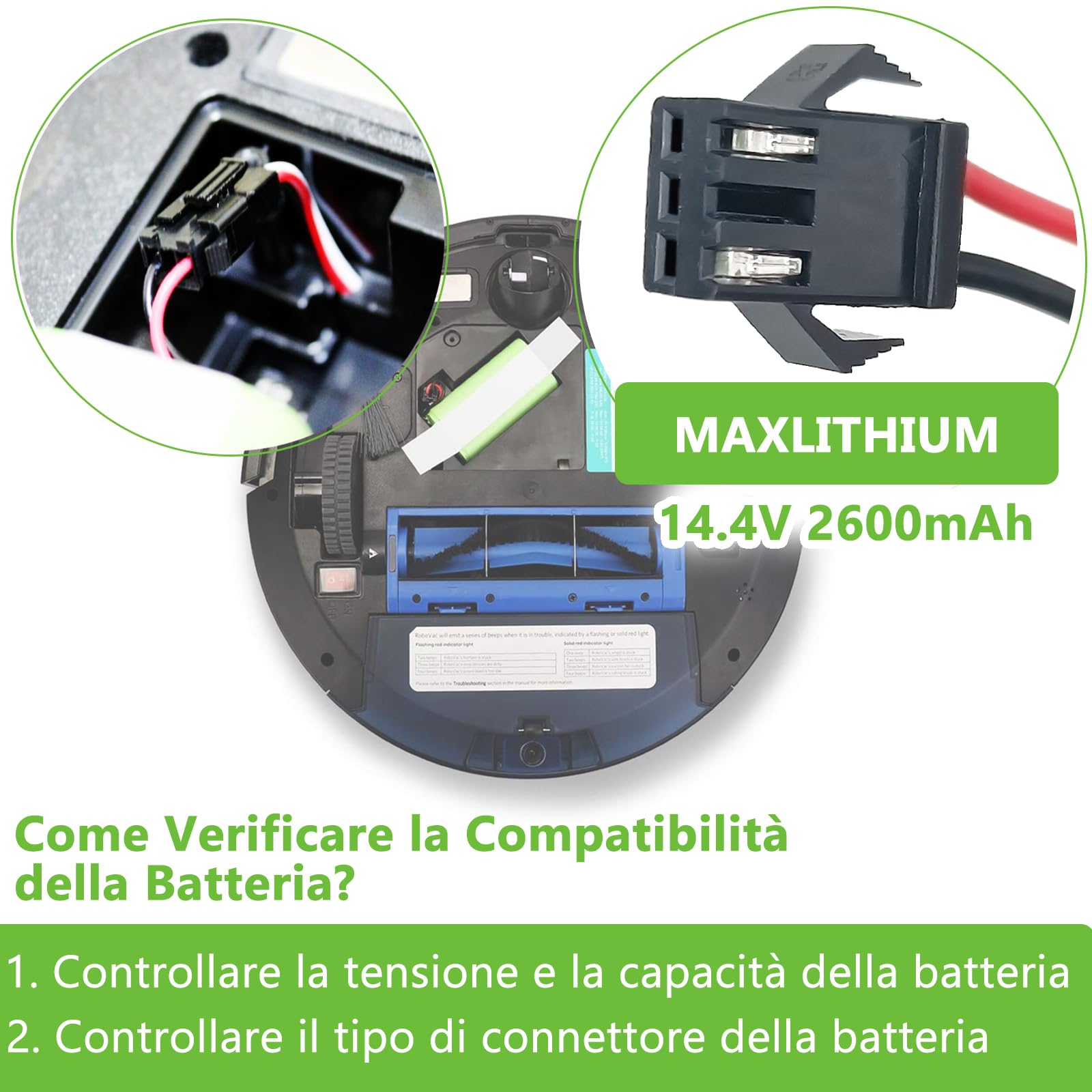 14.4V 2600mAh Li-ion Batteria di Ricambio per IKOHS Netbot S14 S15, Lefant T700, Proscenic 850T, Deebot N79S N79, Eufy RoboVac 11 11S 12 15C 15C Max 15T 30 30C 35C, Conga Excellence 990 950 1090