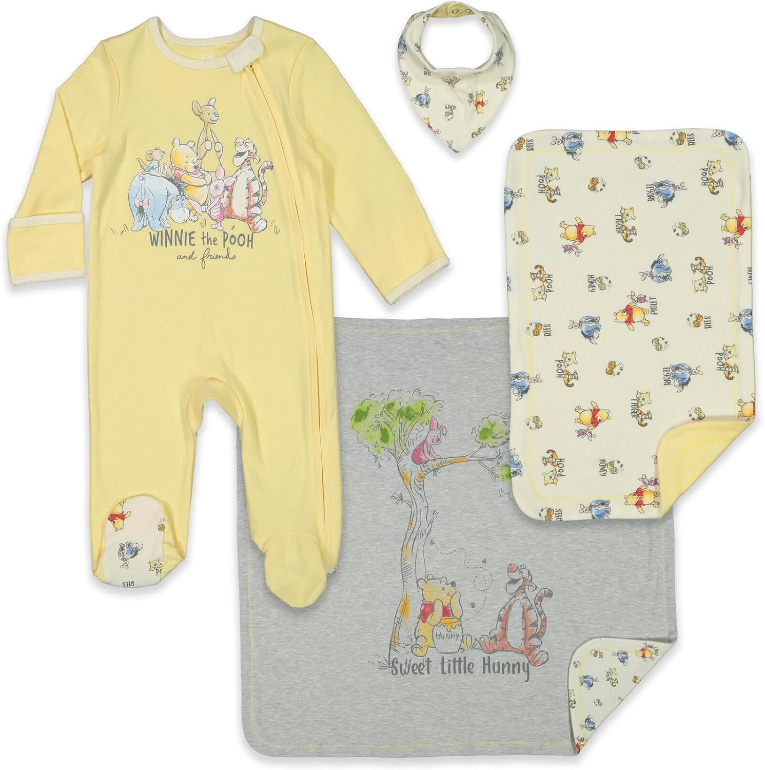 Disney Winnie the Pooh,Lion King,Pixar Monsters Inc. Baby Sleep N' Play Coverall Bib Blanket and Burp Cloth 4 Piece Set