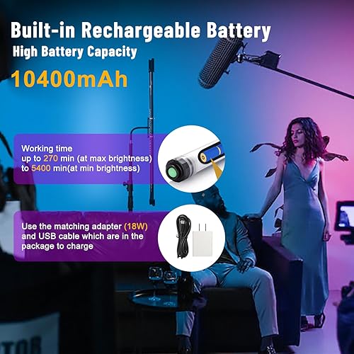 Miniatura 5 de LUXCEO P120 RGB - Luz de fotografía de mano, control de aplicación de 1350 lúmenes LED, varita de luz de video de 360° a todo color, 12 modos de