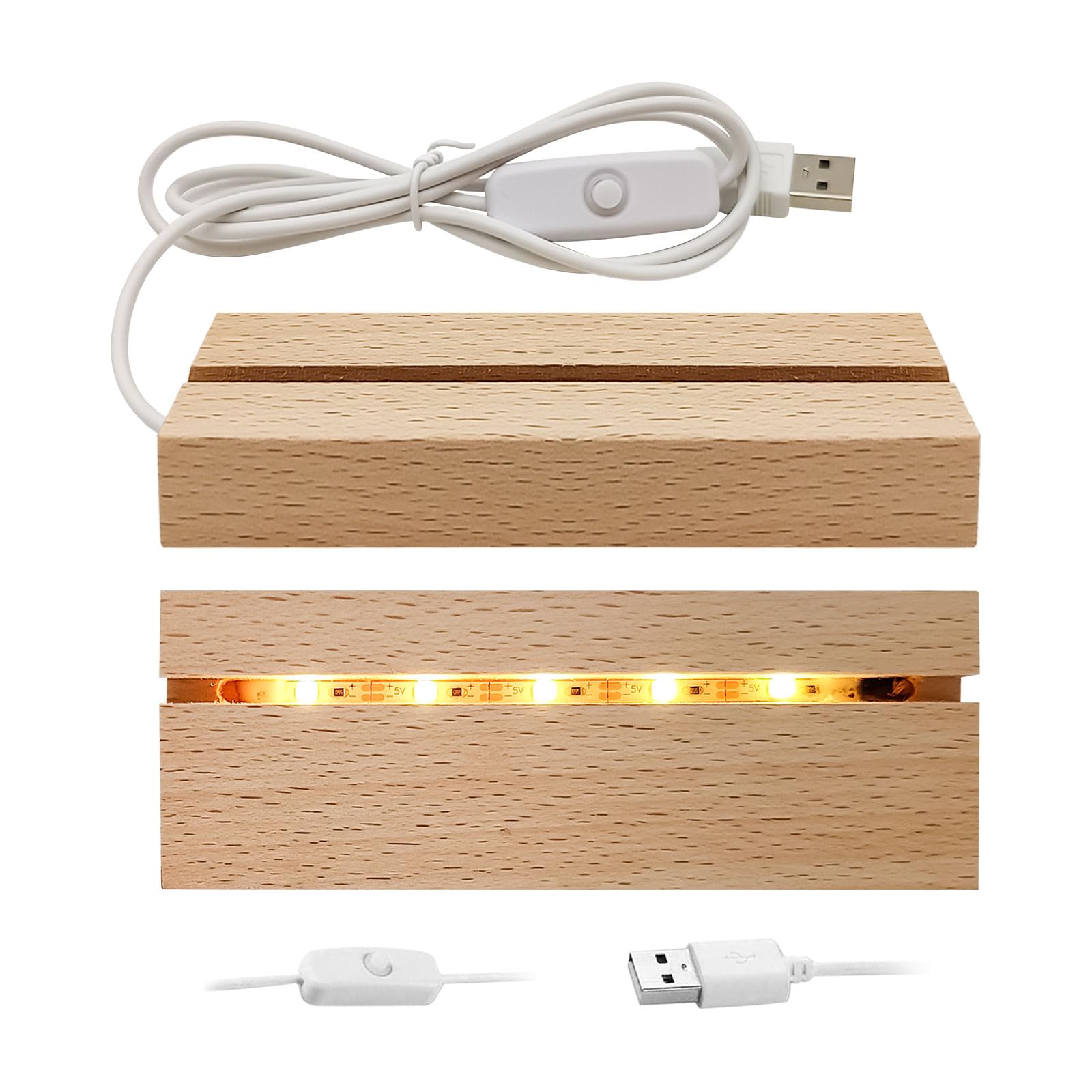 YWNYT 2 Pack/4 Pack LED Lights Display Base, Wooden Rectangle Display ...