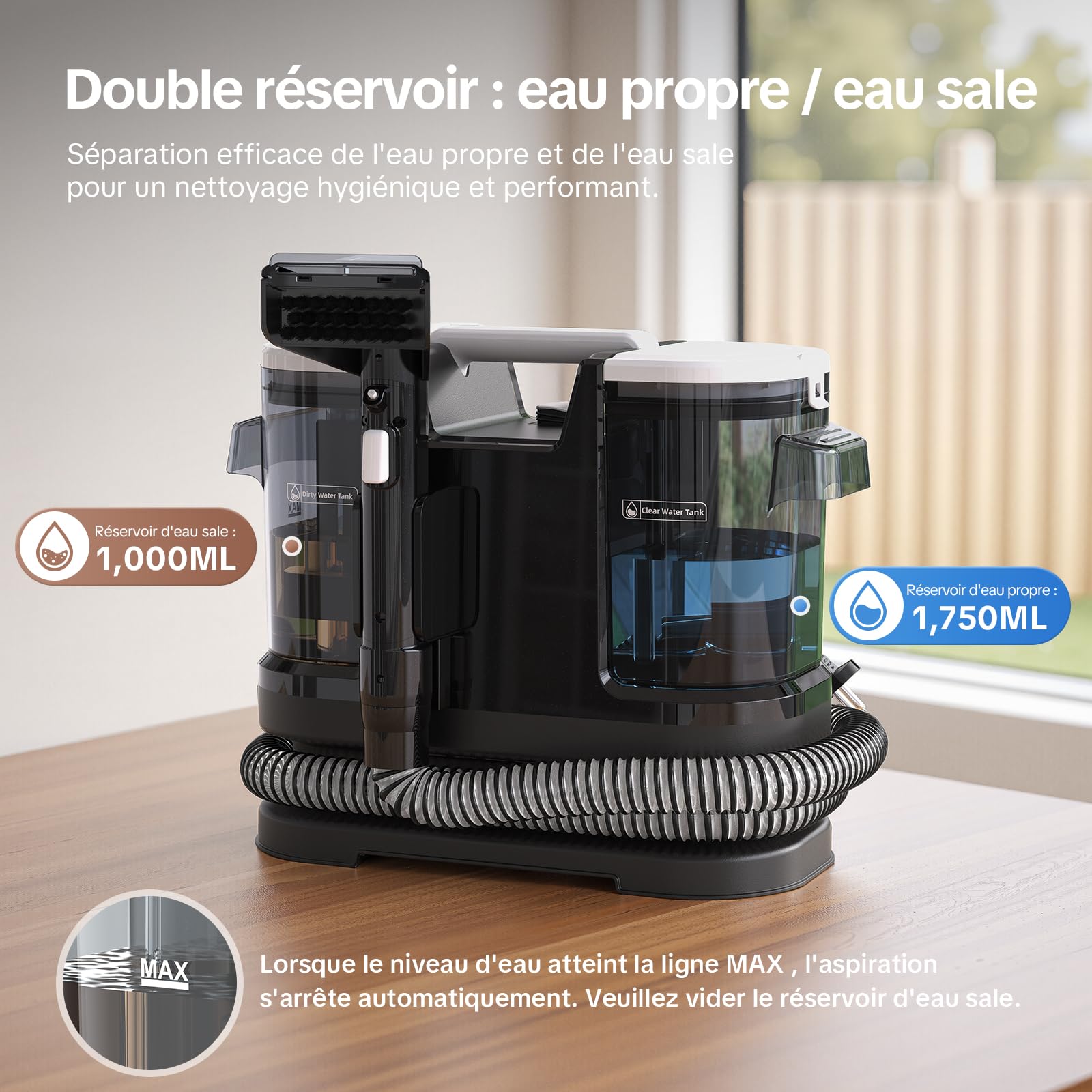 Shampouineuse Canapé et Tapis 600W, Nettoyeur Textile 18 kPa avec Aspiration Puissante, Injecteur Extracteur pour Canapé, Moquette, Matelas et Voiture, Nettoyage en Profondeur