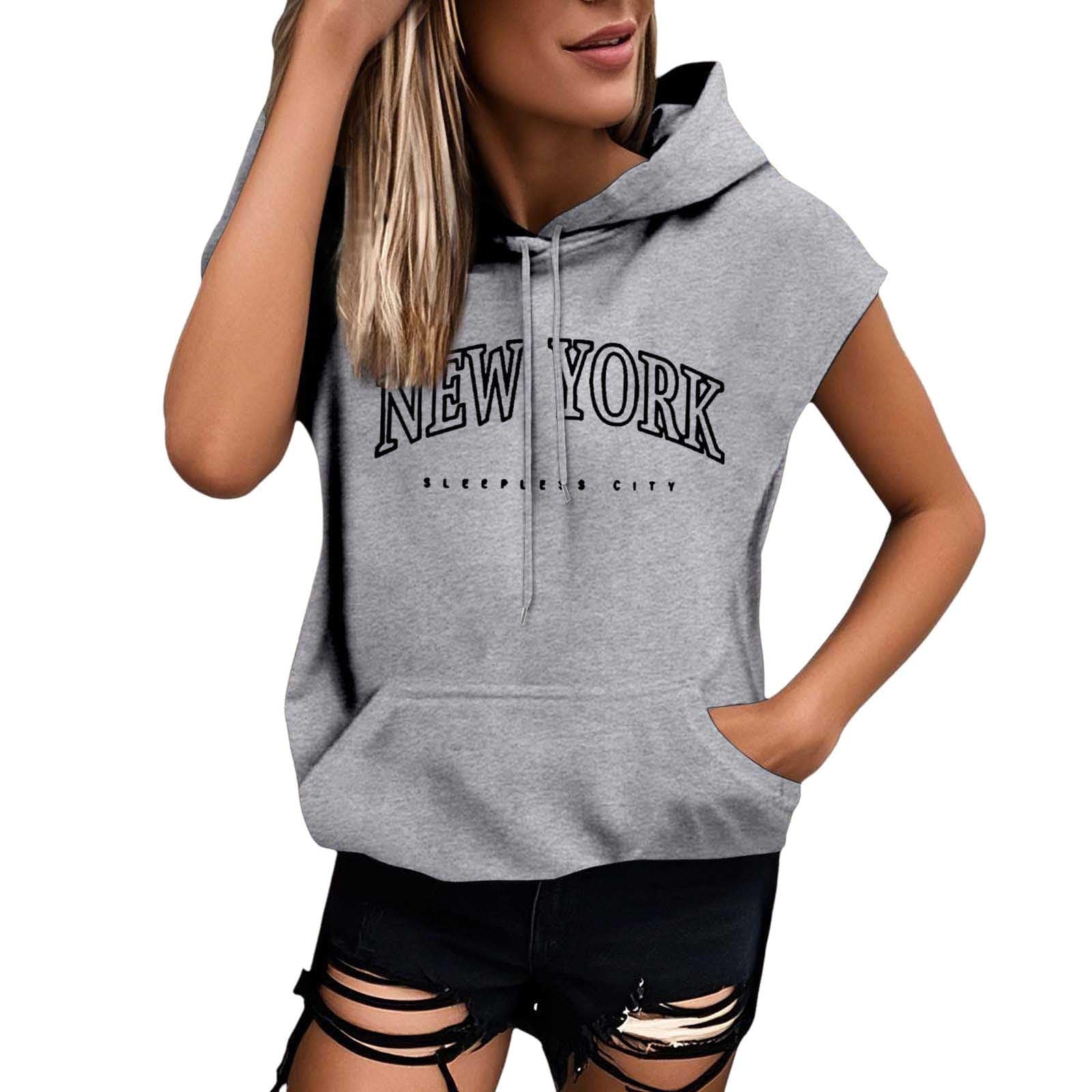 Sleeveless Vest Tops With Hood For Women Casual Loose Fit Hoodie Lightweight Drawstring Pullover Sweatshirt With Pockets