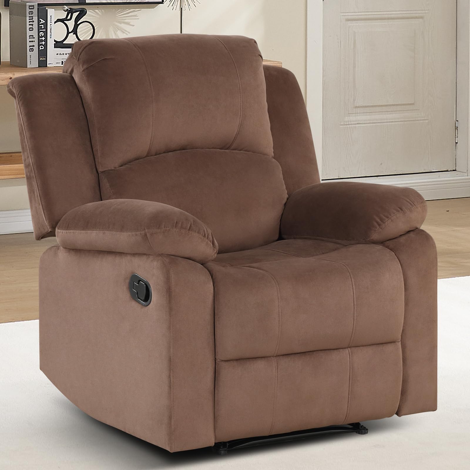 EBELLO Classic Manual Recliner Chair, Soft Microfiber Recliner Sofa with Overstuffed Arms and Back Single Reclining Couch for Living Room, Bedroom, Brown view 7