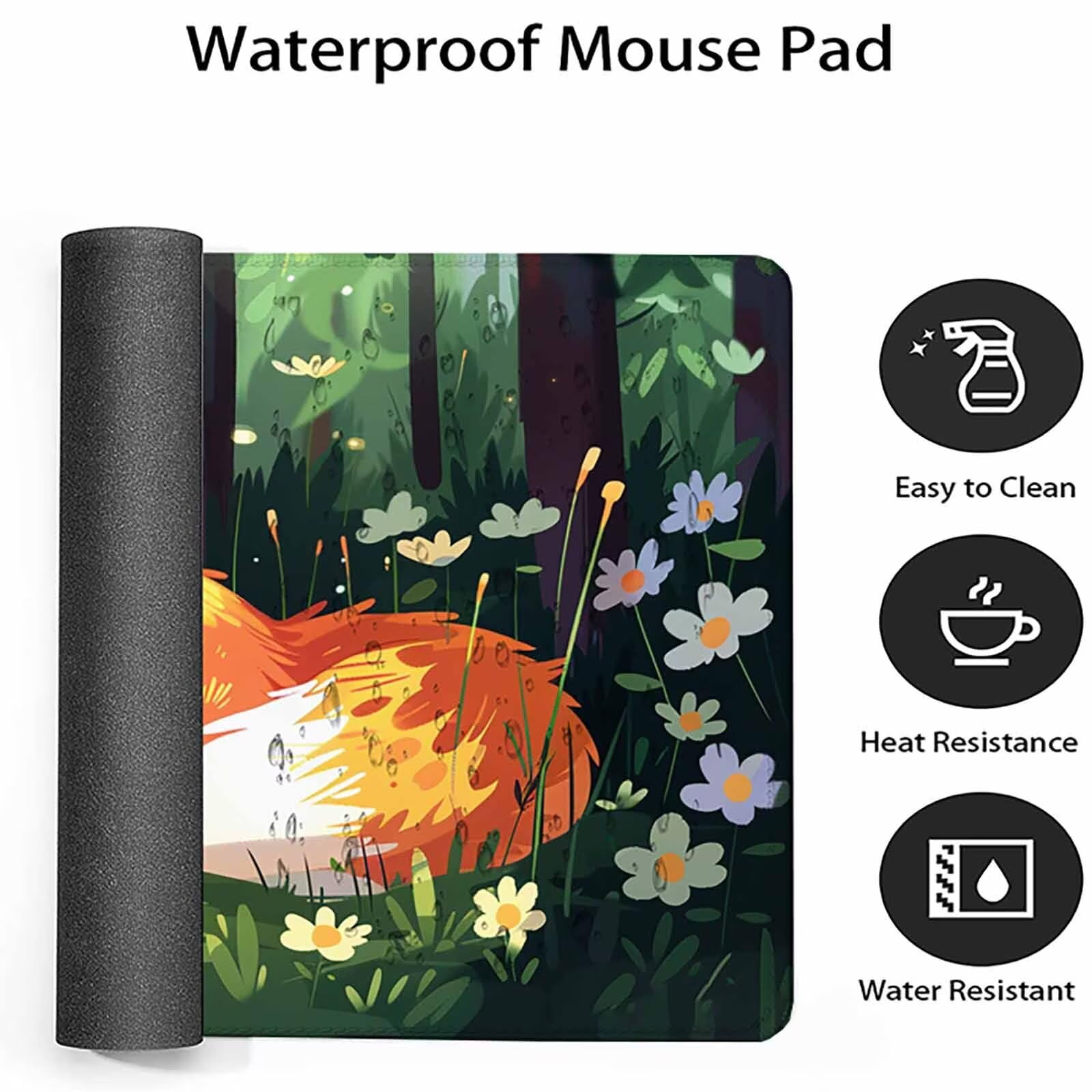 Podkładka pod mysz z lisem XXL podkładka pod mysz do gier 1200 x 600 mm, wodoodporna podkładka pod mysz, zielona podkładka pod mysz z antypoślizgową gumową podstawą i przeszytymi krawędziami, do gier