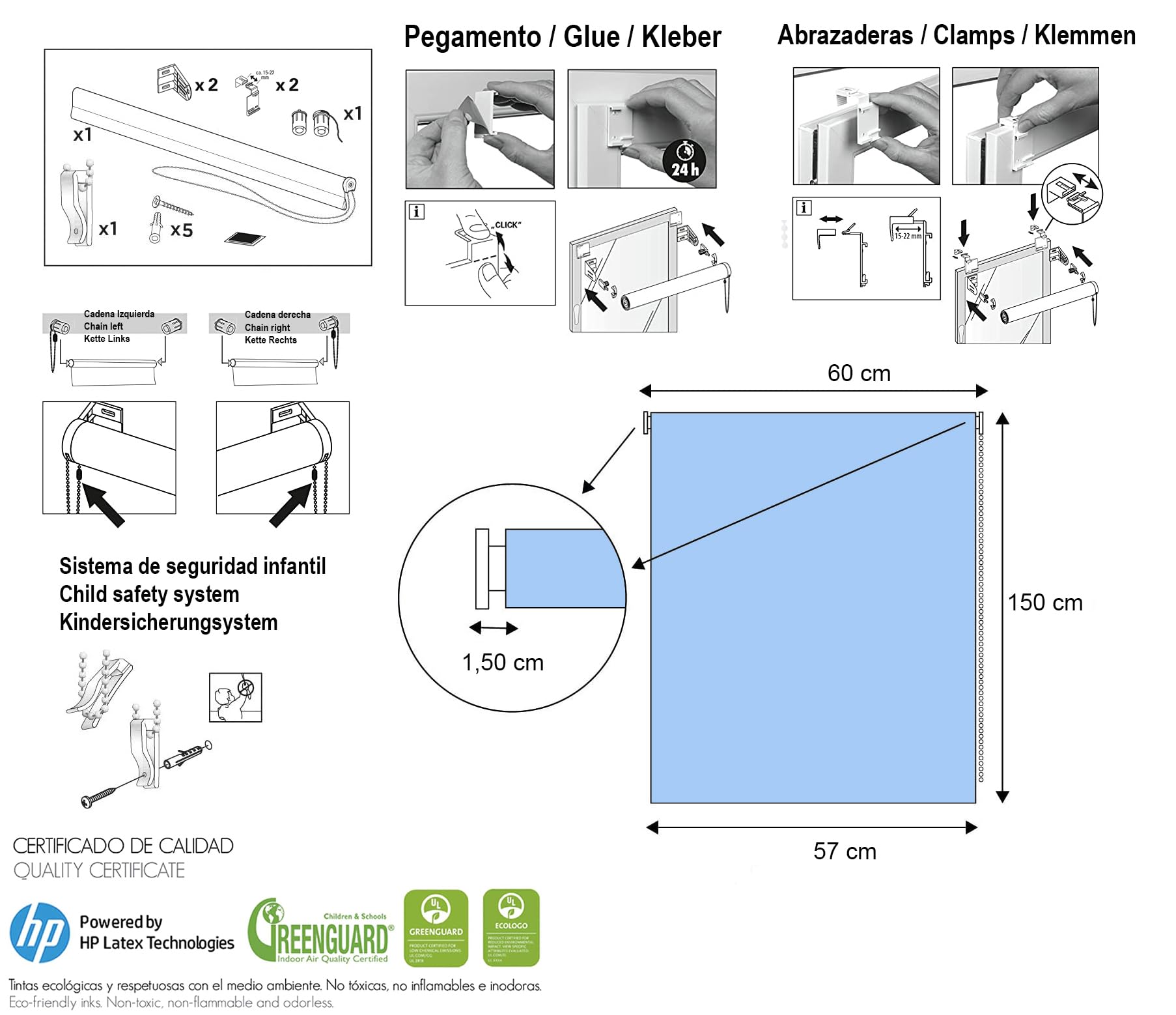 Estoralis | Animaux | Store Enrouleur | sans Outil Tissu translucide imprimé | A-225 | 60 x 150 cm. (Largeur/Hauteur) Taille du Tissu 57 x 150 cm. | Stores pour fenêtres et Portes