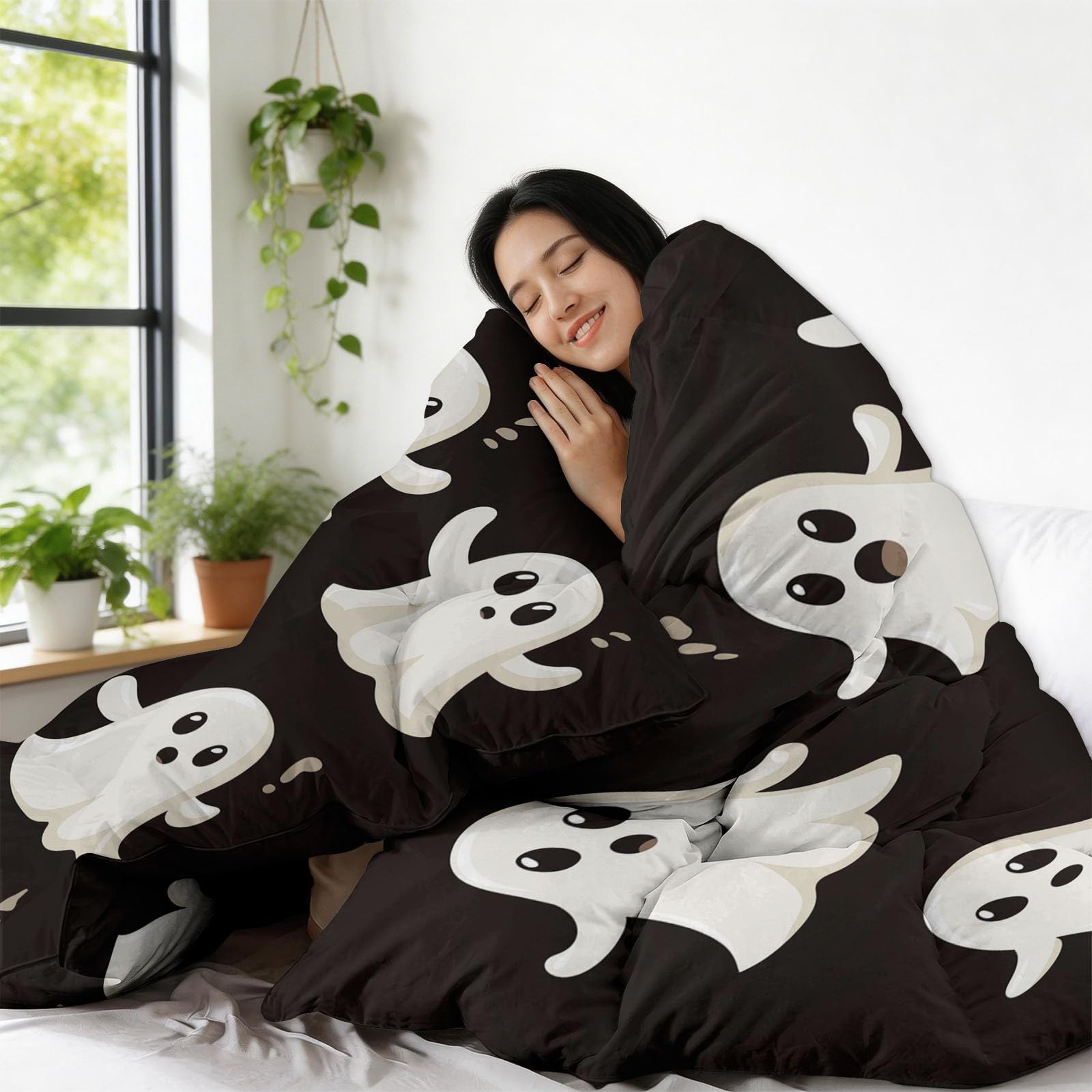 Generisch Edredón suave negro sin funda de 135 x 200 cm, hipoalergénico, ligero, estilo de dibujos animados, edredón infantil, lavable, manta reversible para cama, niños, niñas, adolescentes