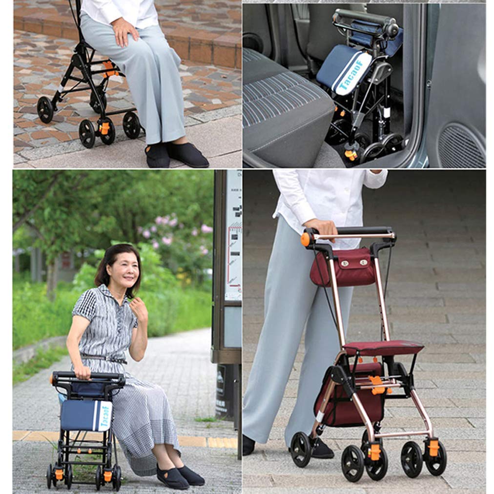 Deambulatore, Deambulatore da viaggio leggero, Deambulatore portatile con deambulatore con sedile Carrello per la mobilità di ausilio, larghezza del sedile 315 mm X lunghezza del sedile 215 mm kxtmm