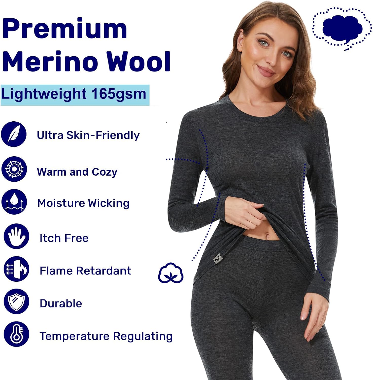 MERINNOVATION Merino Wool Base Layer Set for Women 100% Merino Wool Thermal Underwear Sets Lite - Midweight Top, Bottom - Image 2