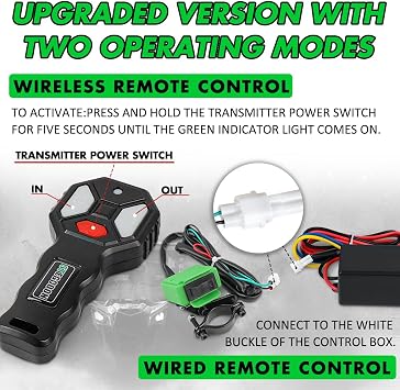 2500 lb. ATV/UTV Electric Winch, 12V Waterproof Synthetic Rope Winch,Electric Winch with Wired Remote and Wireless Remote for ATV UTV Towing,Boat,Off-Road