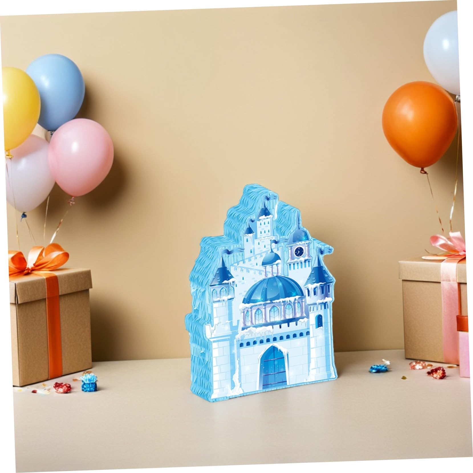 BESTonZON Weihnachtliche Schloss-piñata Blaue Winter-deko aus Hängender Süßigkeitenhalter mit und Augenbinde Vielseitiges Partyspiel für Kindergeburtstag und Festliche Anlässe