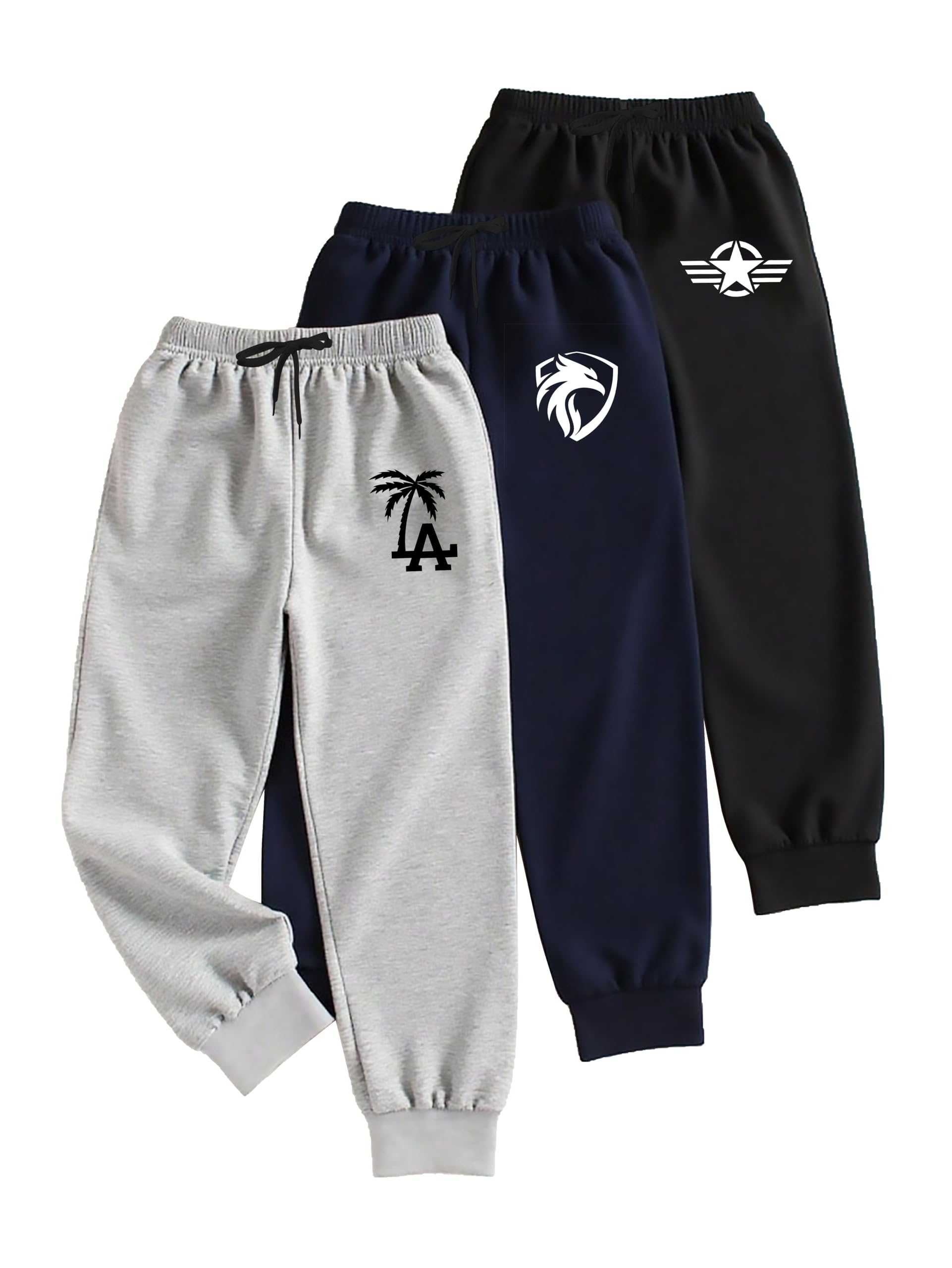 Boys Cotton Track Pants Combo Pack of 3 | 240 GSM French Terry | Elastic Waist Drawstring | Jogger Style Casual Wear for Kids-image-10