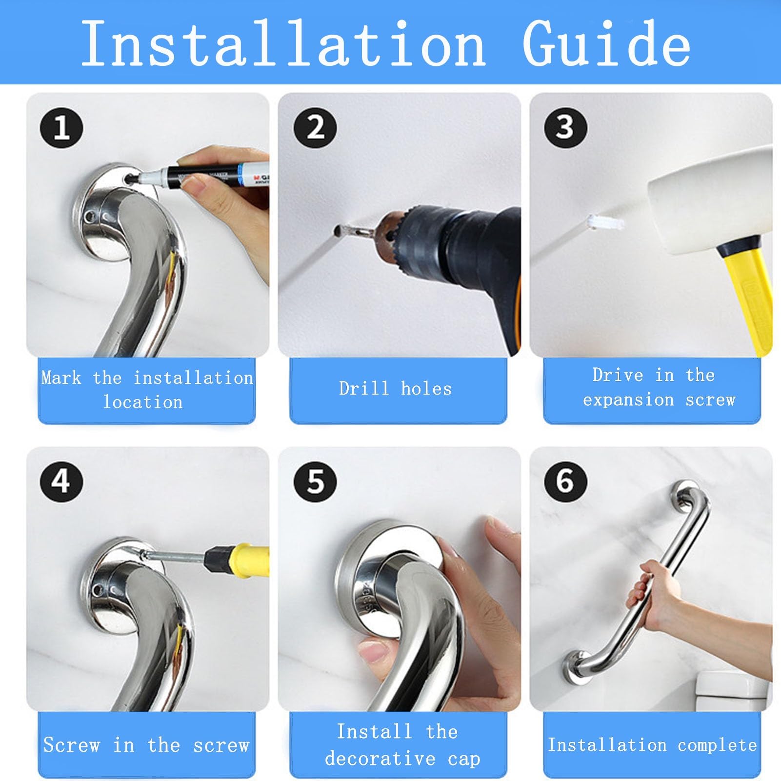 Maniglione di Sicurezza per Vasca da Bagno a Parete, 50 cm, 60 cm, 100 cm, in Acciaio Inox 304, Antiscivolo, per Doccia, Bagno, Sicurezza per Anziani e disabili (150 cm)