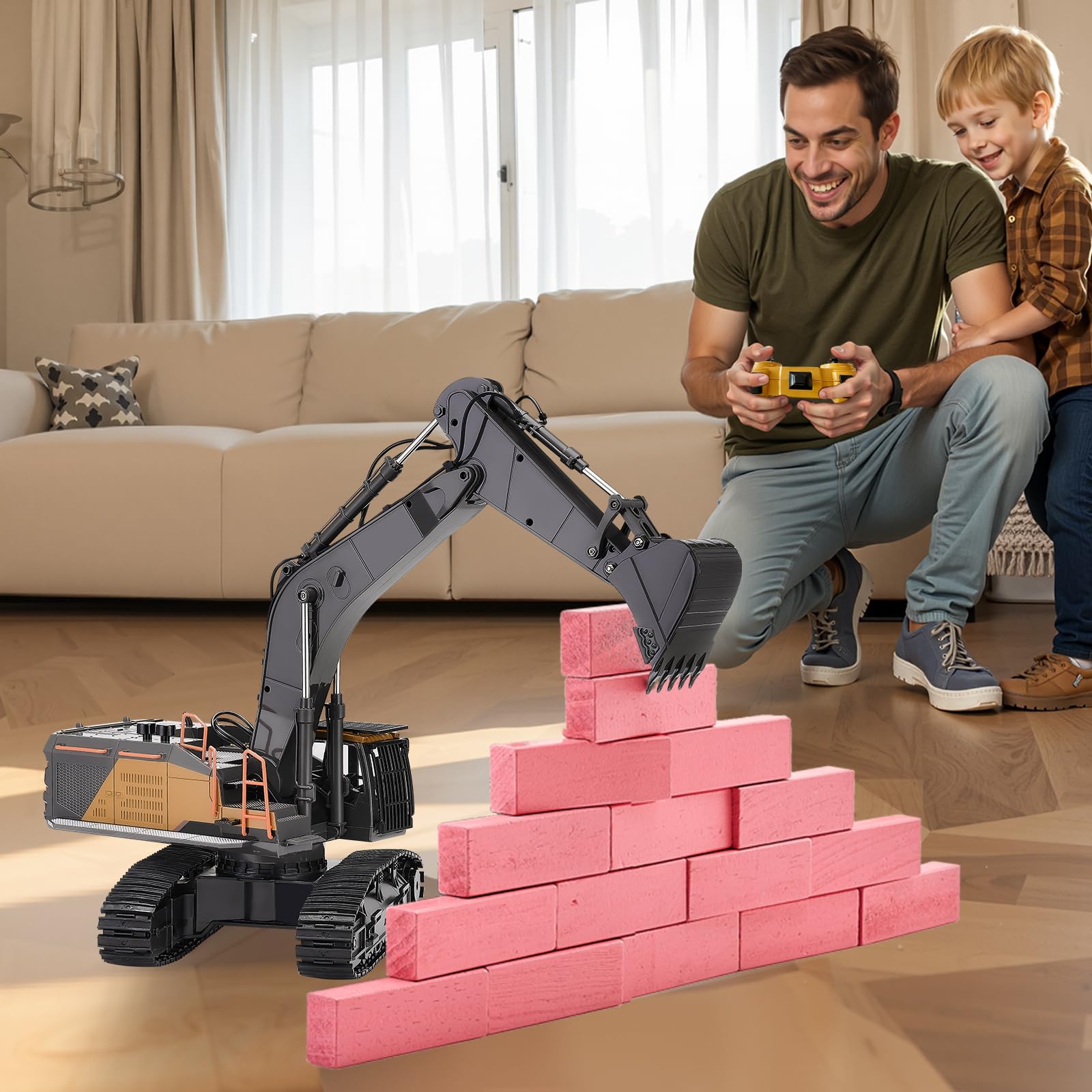 VEVOR Pelleteuse Télécommandée 22 Canaux Excavatrice RC Enfants Échelle 1:14 Pelle Métallique, Lumière et Son, Batterie Rechargeable, Jouet Véhicule de Construction, pour Enfant, Cadeau d'Anniversaire