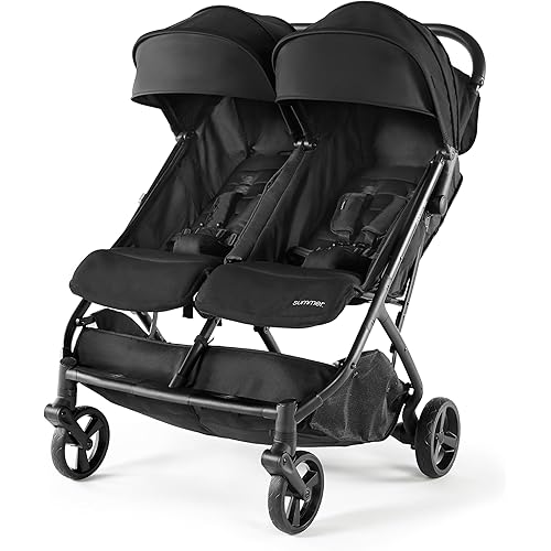Summer Infant 3Dpac CS+ Double Stroller, Black – Car Seat Compatible Lightweight Baby Stroller with Convenient One-Hand Fold, Reclining Seats, Two Extra-Large Canopies & Parent Friendly Features