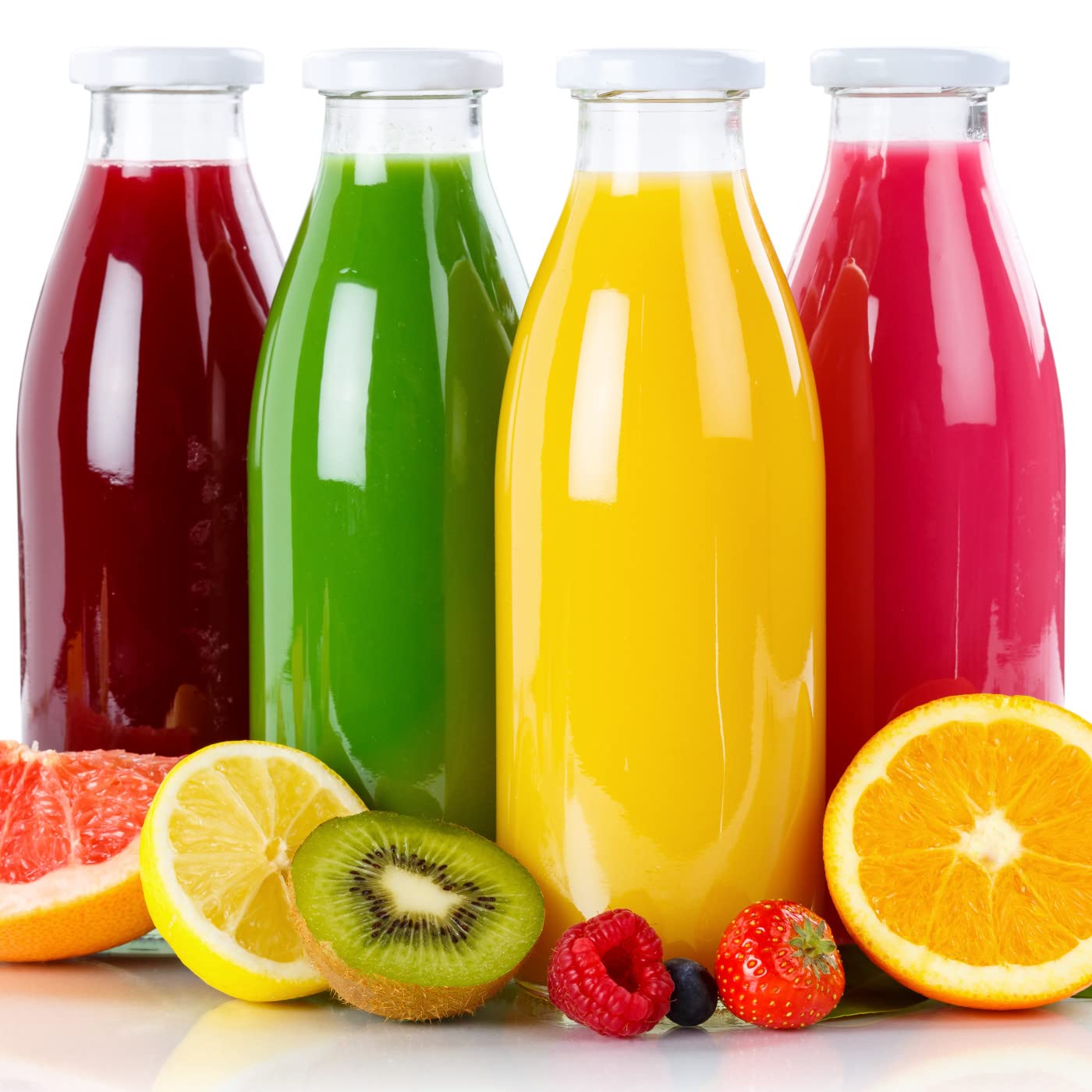 gouveo Lot de 20 bouteilles de jus 1000 ml avec bouchon à vis blanc - Grande bouteille en verre 1 litre avec bouchon TO48 - Bouteille vide à remplir (SF1000W)