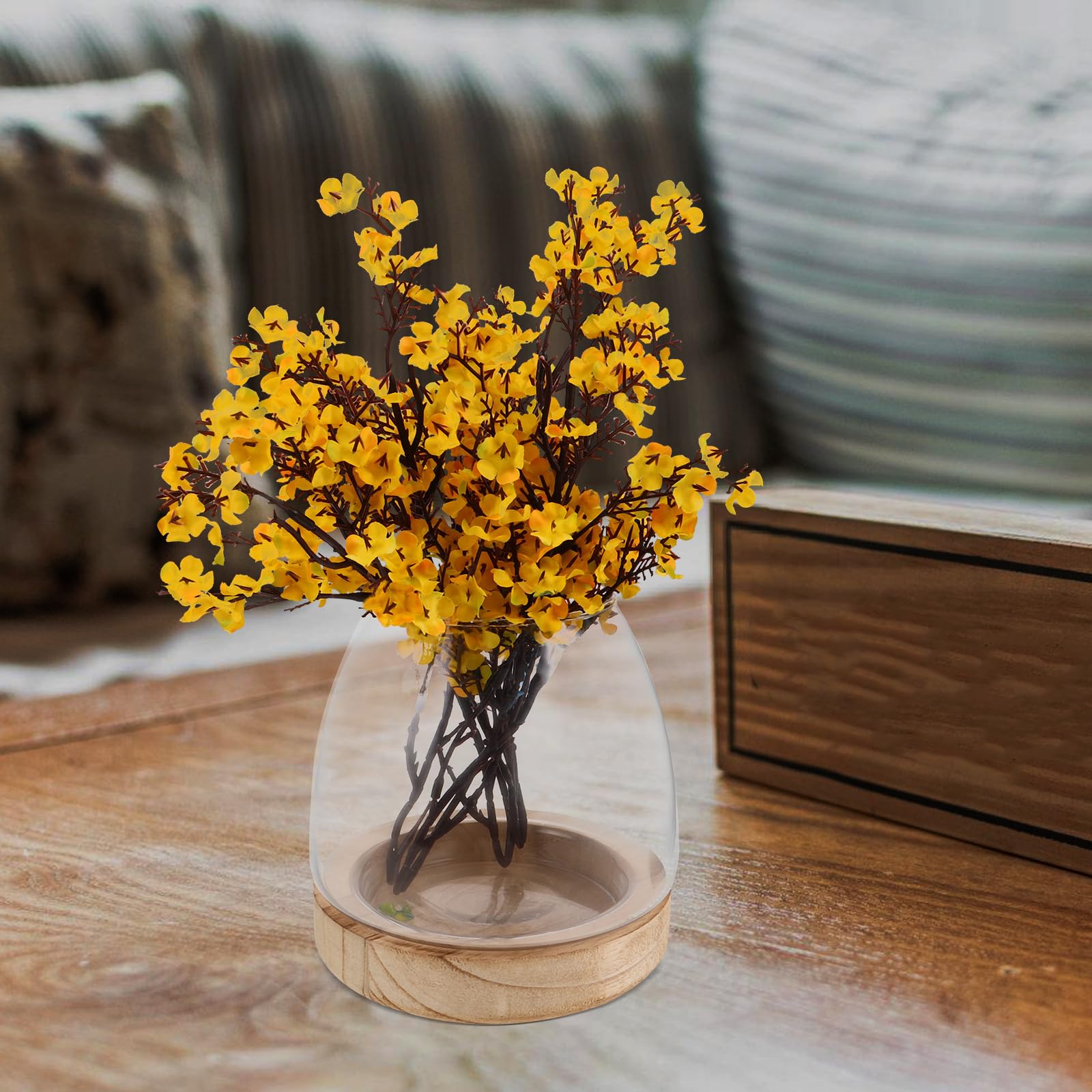 GLEAVI Vase en Verre Hydroponique avec Base en Bois, Station de Propagation pour Plantes et Herbes, Design Moderne et Élégant, Cuisine ou Comptoir