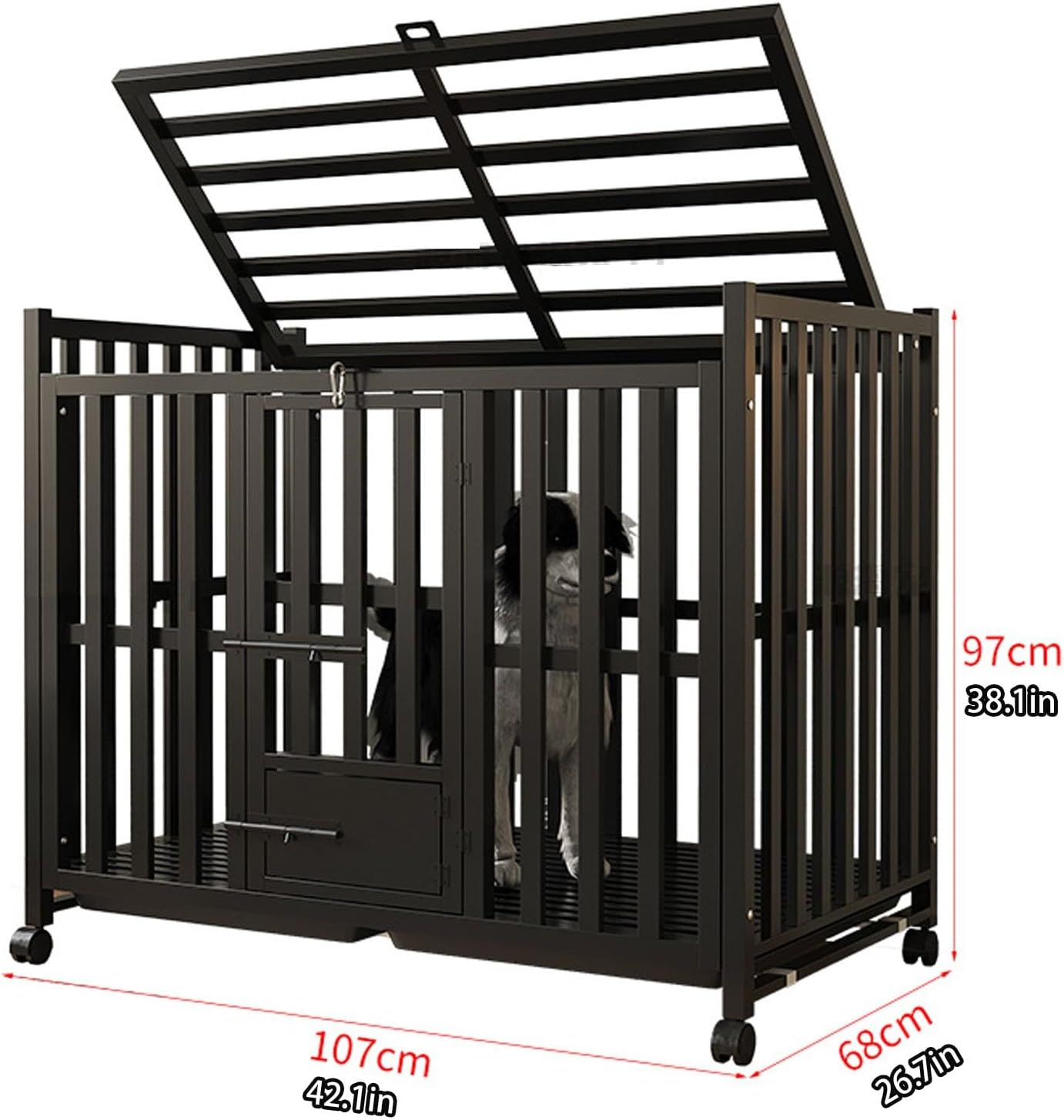 Indoor Cat Cage, Black Iron Cat Enclosures, with 4 Swivel Casters Indoor Cats Cage, Bold Encryption Square Tube Cats Playpen(42.1x26.7x38.1in)