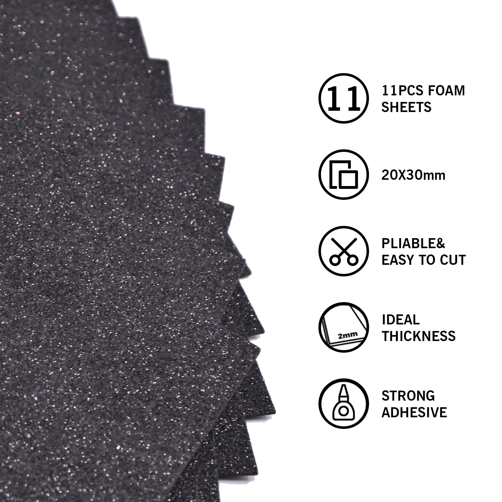 RUIAN Black Foam Sheets EVA Shiny Paper 11 x 8 Inch 2mm Thick for Crafts DIY Projects, 10 Pcs