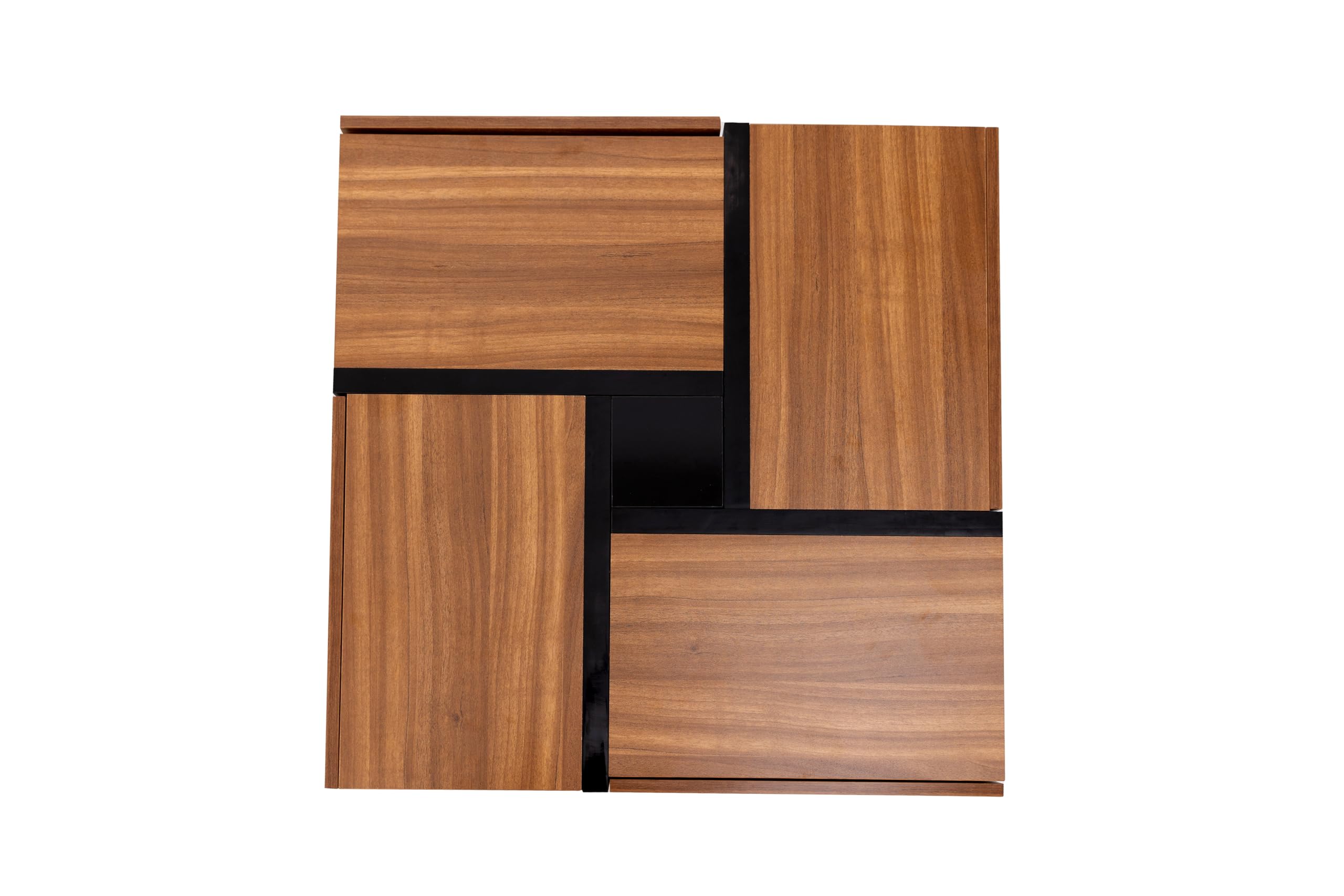 Merax Couchtisch Wohnzimmertisch mit 4 Schubladen, Modern Beistelltisch Kaffeetisch mit Zwei Ablageebenen, Multifunktionaler Sofatisch Mitteltisch, einzigartige Design, 78x78x36cm, Natürlich