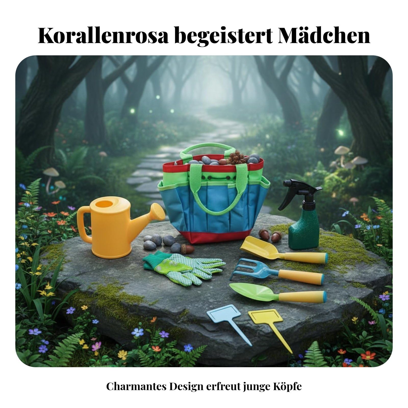 Kinder Gartenschaufel Set Gartenwerkzeug Set Schaufel Rechen Gießkanne Handschuhe Tasche Metallkopf Holzgriff Und Sicher für Gartenarbeit Strand Sandbox, Prince 10-Teilig
