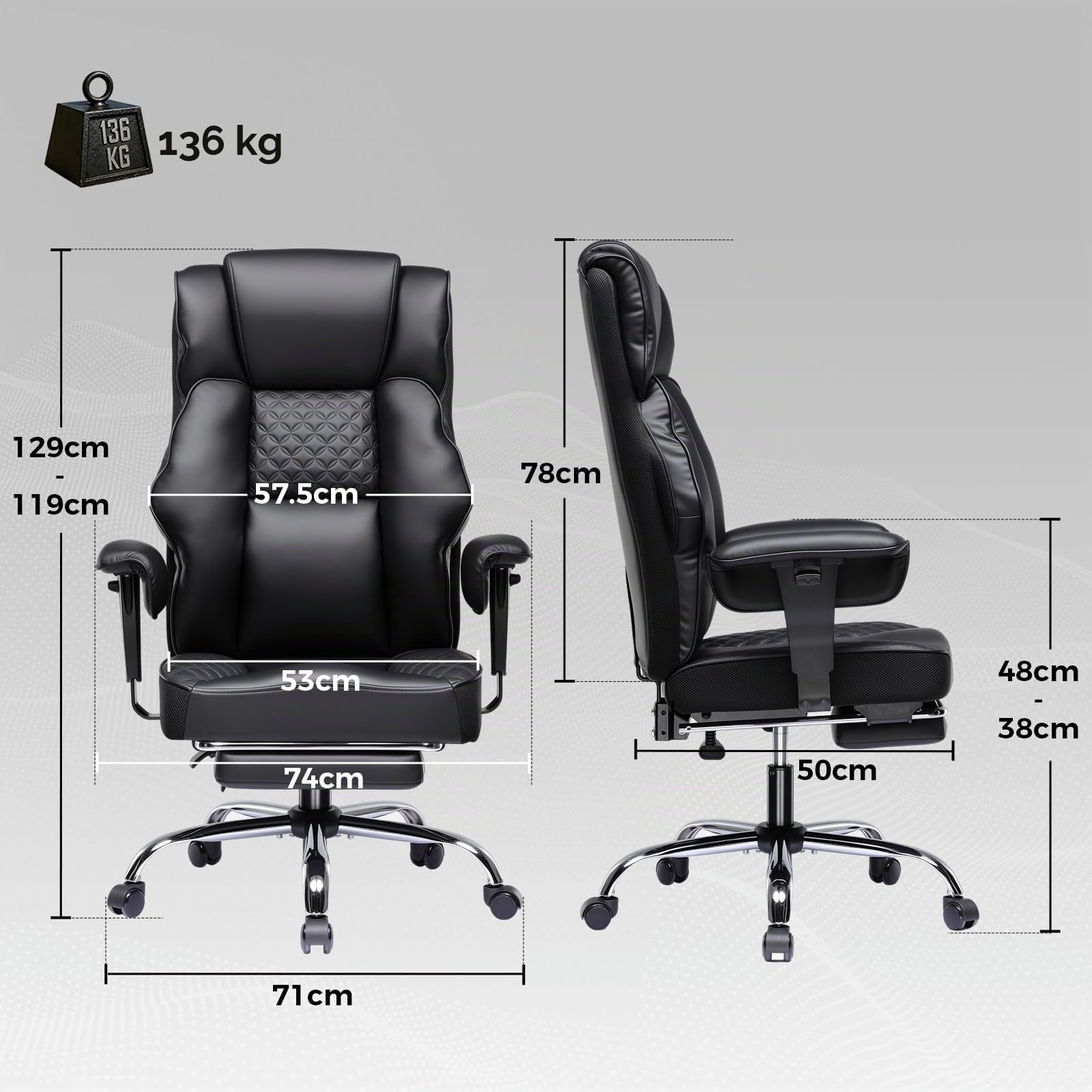 GTPLAYER Chaise de gaming, large chaise de bureau avec ressort de poche, chaise ergonomique pour PC, réglable et pivotante avec repose-pieds, en simili cuir, 180 kg, couleur noire