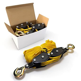 YATOINTO Rope Hoist Pulley System 4400LB, 65FT Pulley Block Tackle(Yellow)