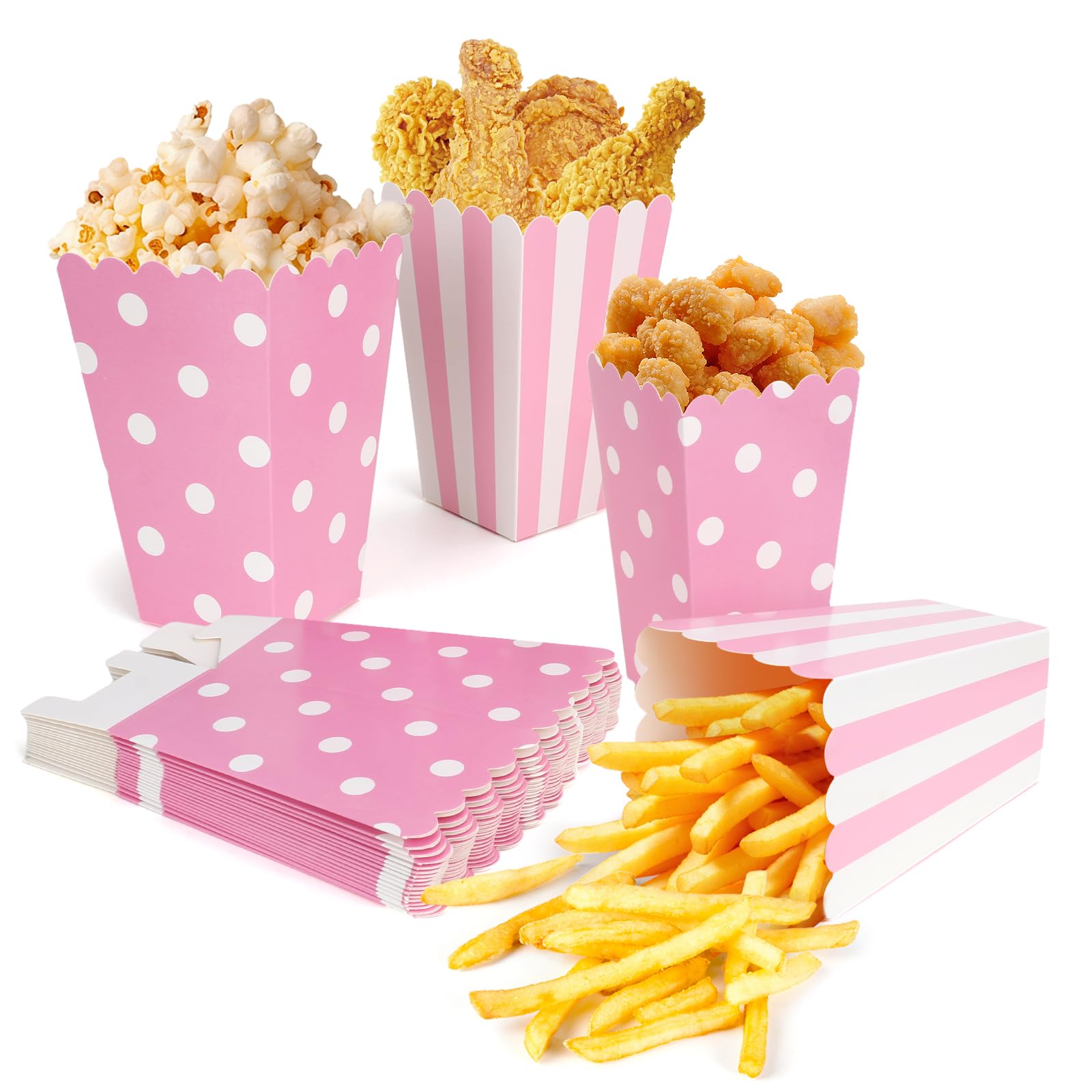 40 sztuk torebek na popcorn – zestaw torebek na popcorn w paski i kropki, małe papierowe torebki na popcorn, małe torebki na popcorn, pojemnik na słodycze, wiaderko na popcorn na imprezy