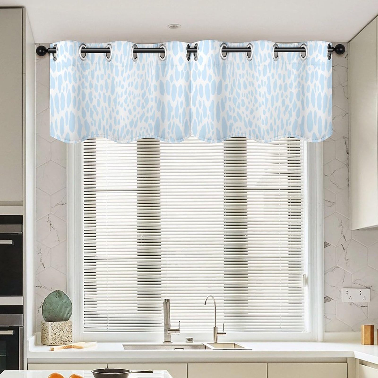 Cortinas de leopardo azul estilo oriental y rústico, juego de 2 piezas para ventana de cocina