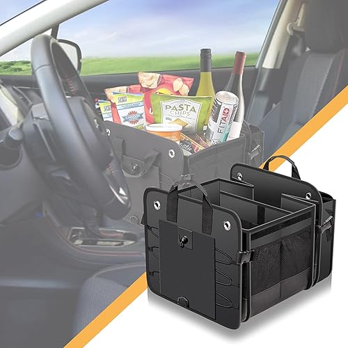 Miniatura 3 de Organizador de maletero de coche con tapa y bolsa enfriadora a prueba de fugas removible, cubierta plegable, organizadores grandes de maletero, Negro