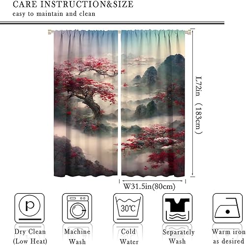 Miniatura 2 de Cortina asiática para sala de estar, ramas de bossom de ciruela roja, tratamientos de ventana de montaña para dormitorio, decoración de puerta de