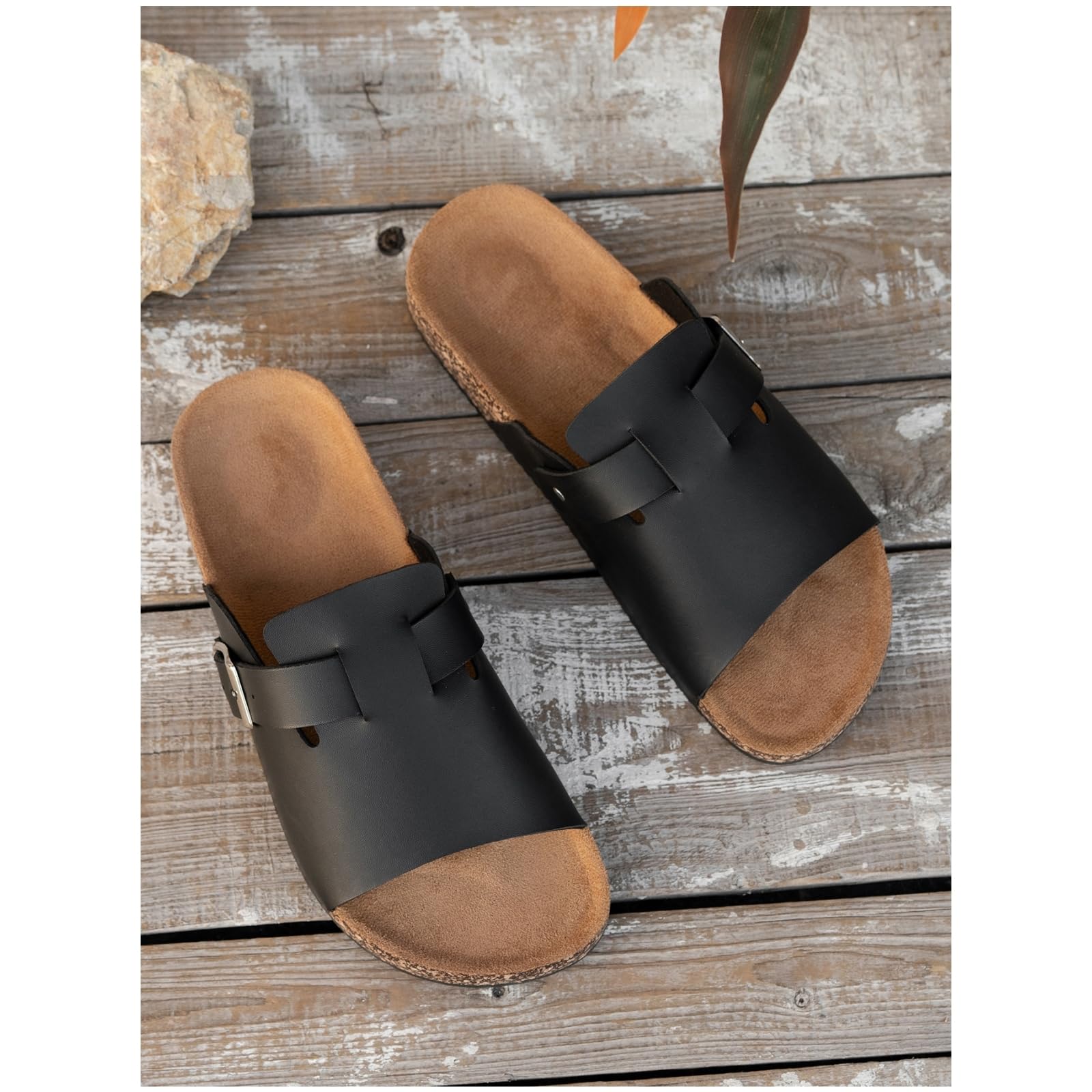 Infradito Sandali da Scivolare con Fibbia Regolabile degli Uomini, Slip-ons in Sughero per L'indossamento Quotidiano Casual-black-44