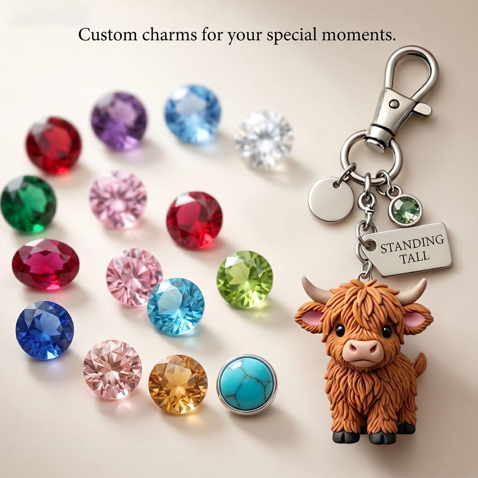 A Little Highland Cow For You Keychain: Your Daily Reminder of Quiet Strength, Cute 3D Resin Tiny Cow Keychainwith Birthstone & Sentiment Card for Women, Friends Family — view 6
