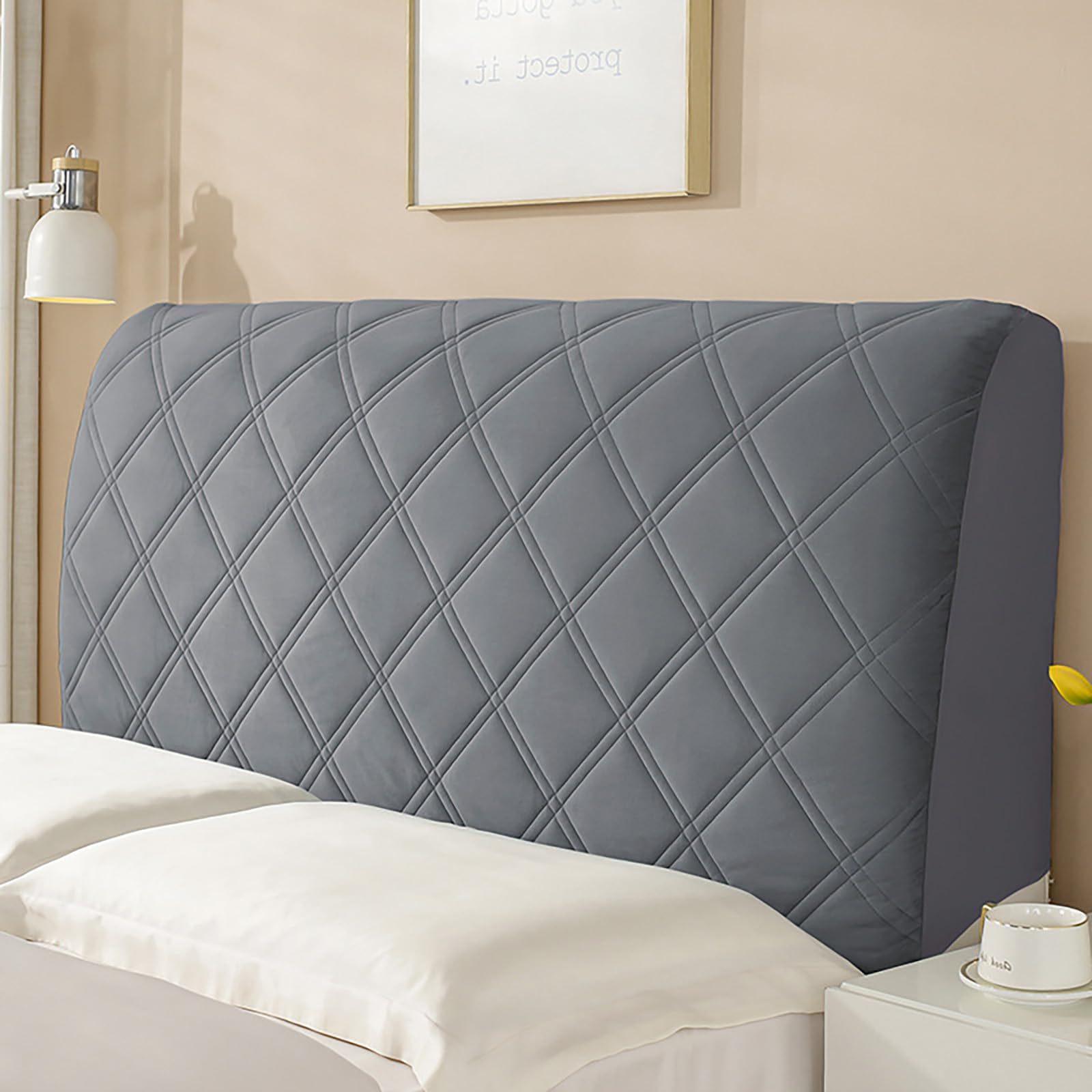 PRELGOSP Headboard Cover Dustproof Protector, Single/Double Bed Head Cover, All-Inclusive Stretch Headboard Slipcover for Bedroom Bed Head Decor,dark grey,210cm