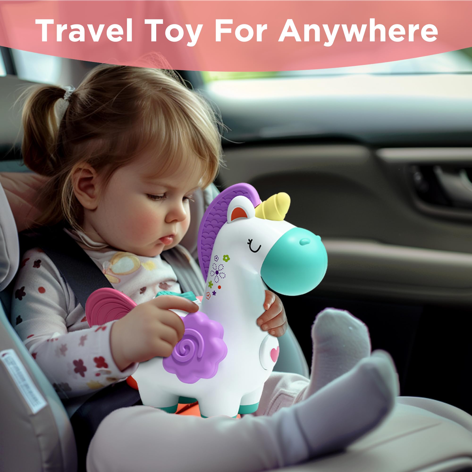 Cubo de actividades de unicornio para bebé, cubo ocupado Montessori, juguete Montessori para niños de 1 año, juguete de viaje para asiento de automóvil, juguete de viaje, desarrollo 6