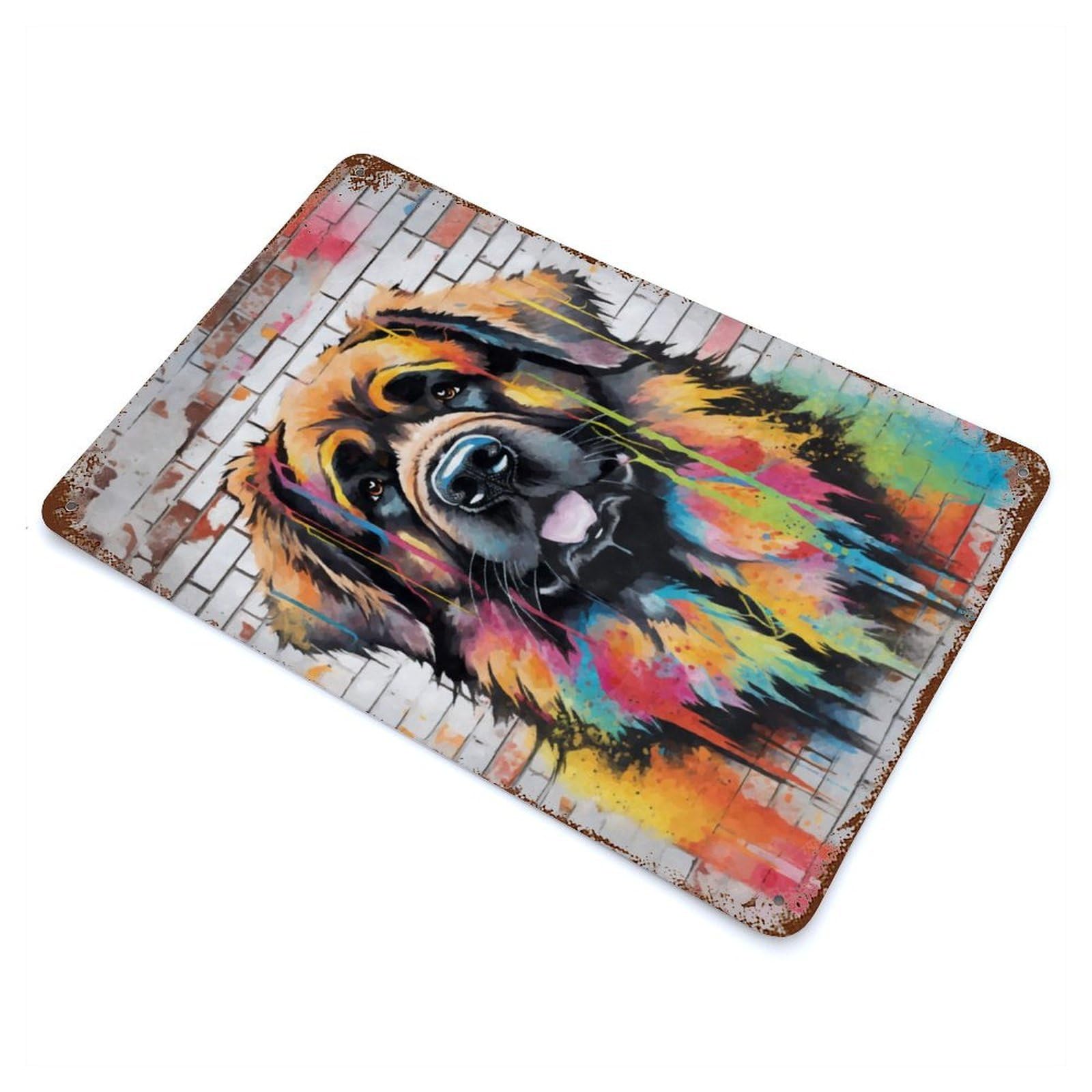 Rust Effect Leonberger Dog Graffiti Aged Metal Wall Plaque 11.8"x7.9", Rustic Home Decor for Bistro, Counter And Cafe Decor