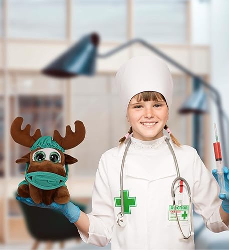Miniatura 5 de DolliBu Pequeño alce – Peluche de ojos brillantes – Disfraz de médico de alce súper suave con bonito uniforme médico y traje de gorra con