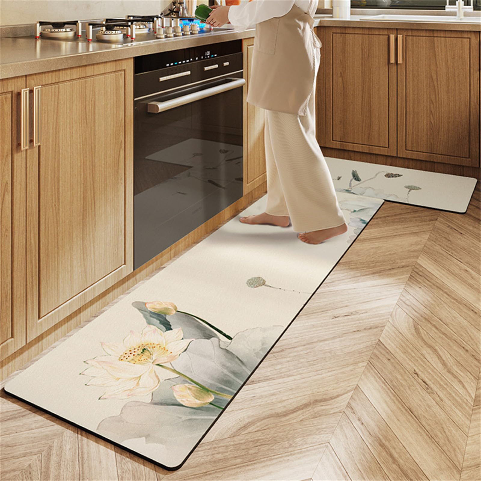 KüChenläUfer KüChenmatte 45x120cm, KüChenteppich Waschbar rutschfest, Teppich LäUfer Flur FußMatte Badematten, Wasser öL Aufnehmen Teppich KüChe Set für KüChe Wohnzimmer, Badezimmer Lotus