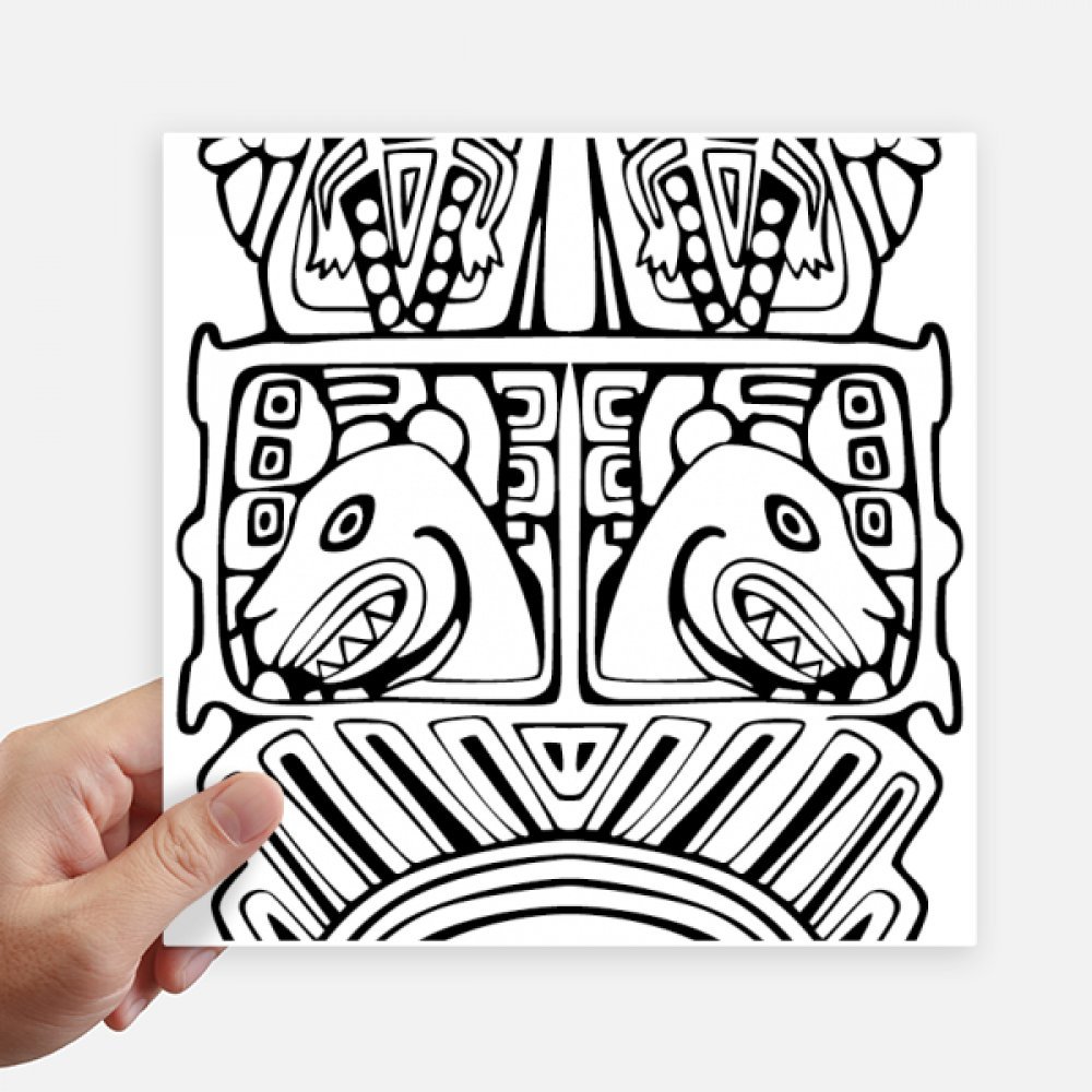 Autocollants valise et ordinateur résistant ligne dessin indien totem visage carré 20cm 4pcs