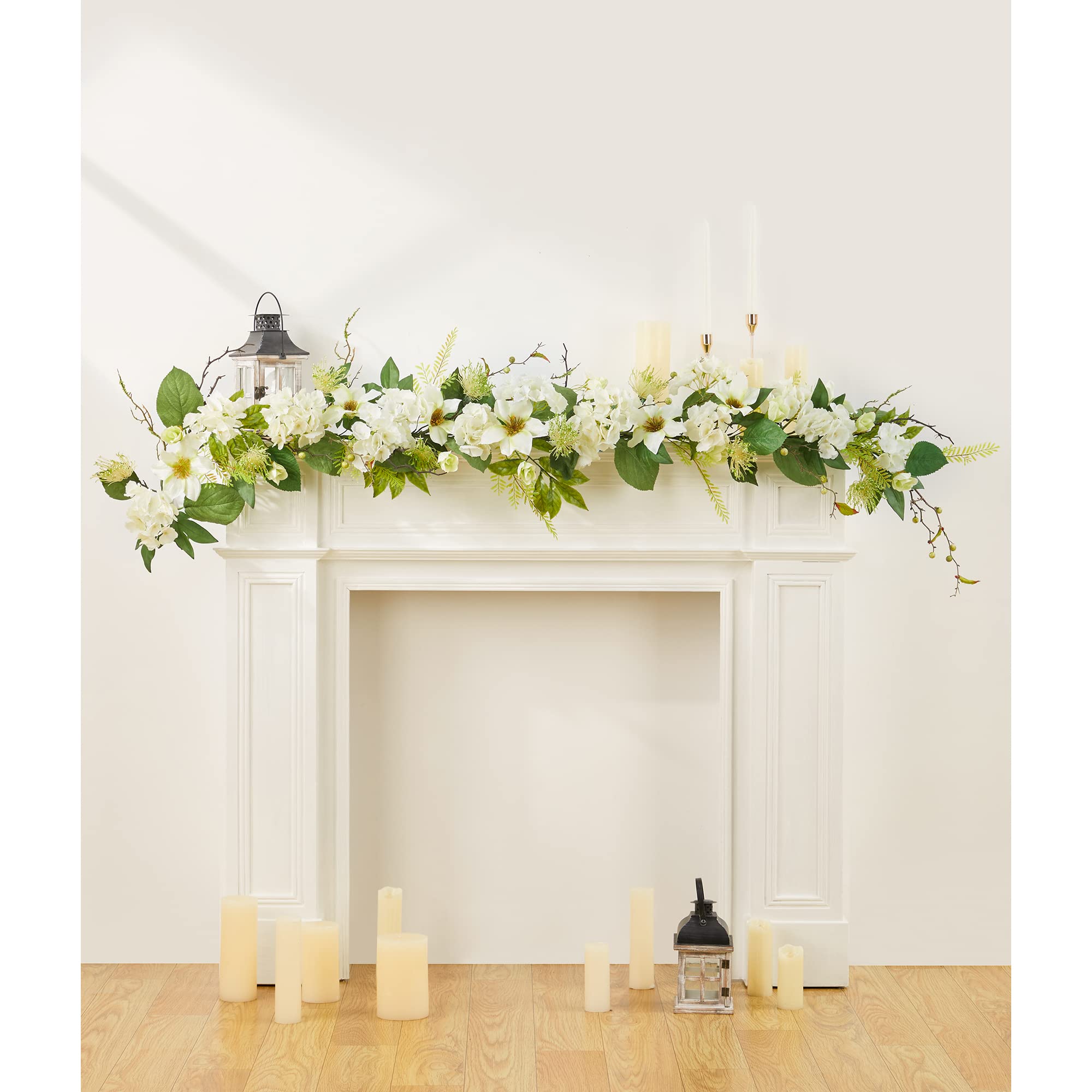 Ting's time 1.8 m Eukalyptus-Girlande mit Blumen, künstliche Blumen, grüne Girlande, Hochzeit, Hintergrund, Bogen, hängende Pflanze für Tischläufer, Party-Dekorationen (elfenbeinfarben)