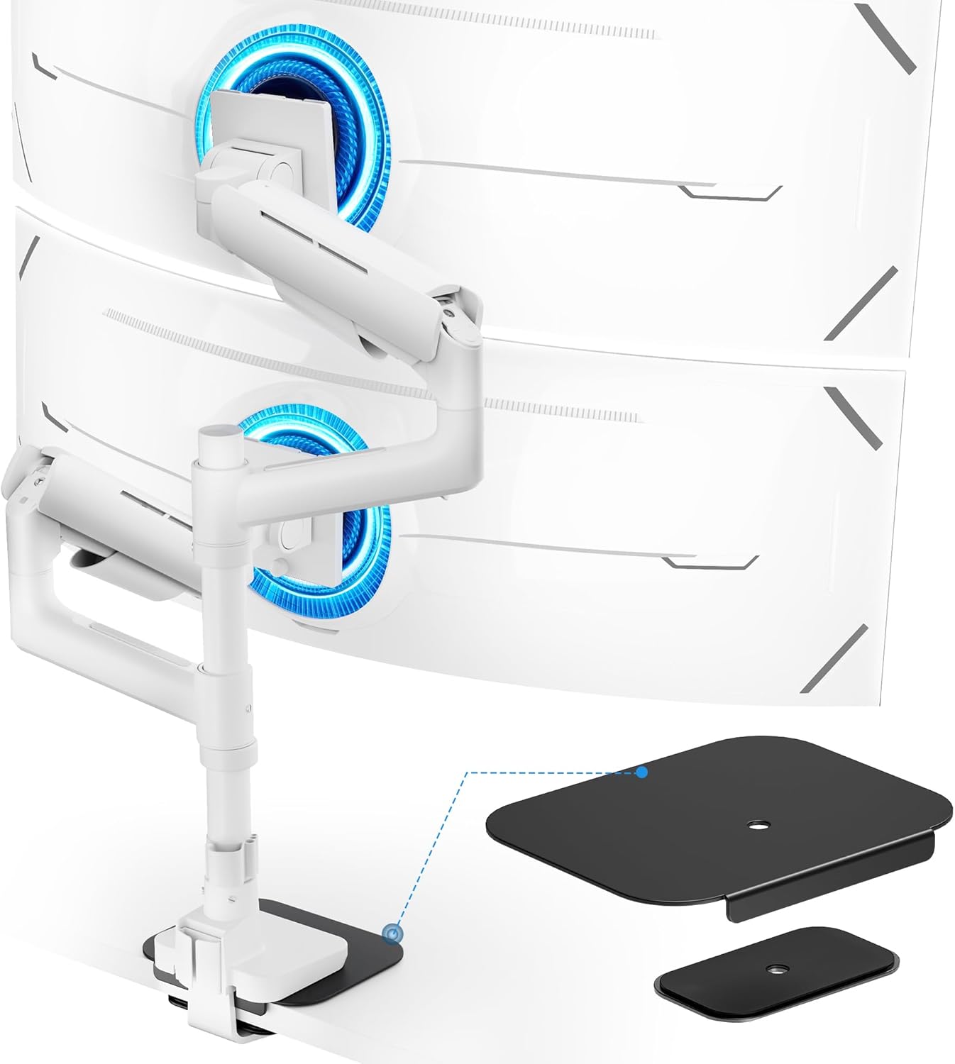 Ares Wing Vertical Dual Monitor Arm & Steel Monitor Mount Reinforcement Plate for 49'' and 44 Lbs Ultrawide Screen