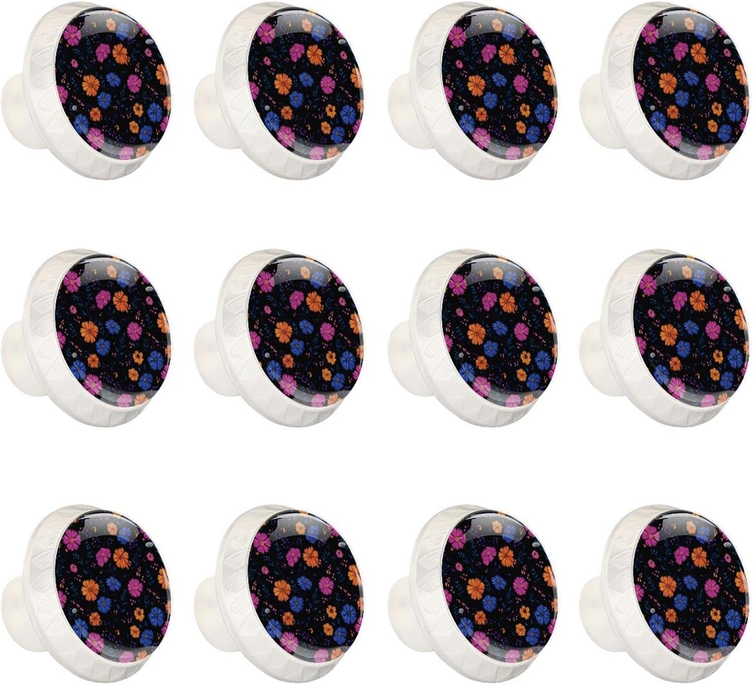 Black Base Little Flower (1) Decorative Cabinet Knobs, Crystal Glass Drawer Knobs with Screws for Kitchen Bathroom Dresser Wardrobe