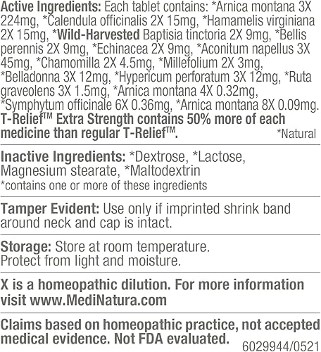 Miniatura 2 de MediNatura T-Relief Árnica extra fuerte +12 activos homeopáticos naturales para dolores musculares articulares y dolores para mujeres y hombres -