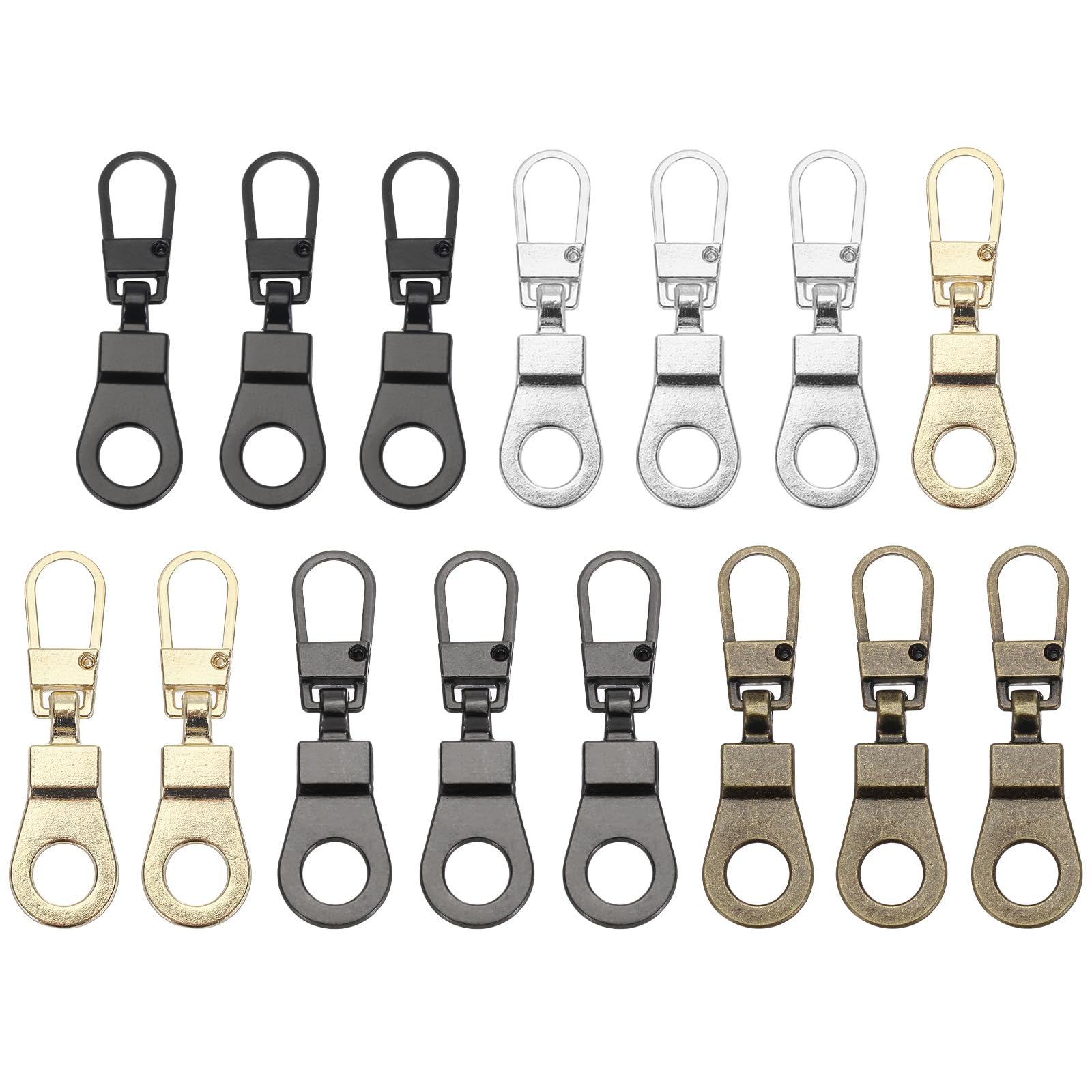 PATIKIL Zipper Pull Replacement, 15 Pcs Detachable Metal Zipper Tab Repair Kit Puller with Lock Zipper Slider for Clothing Purse Backpacks,