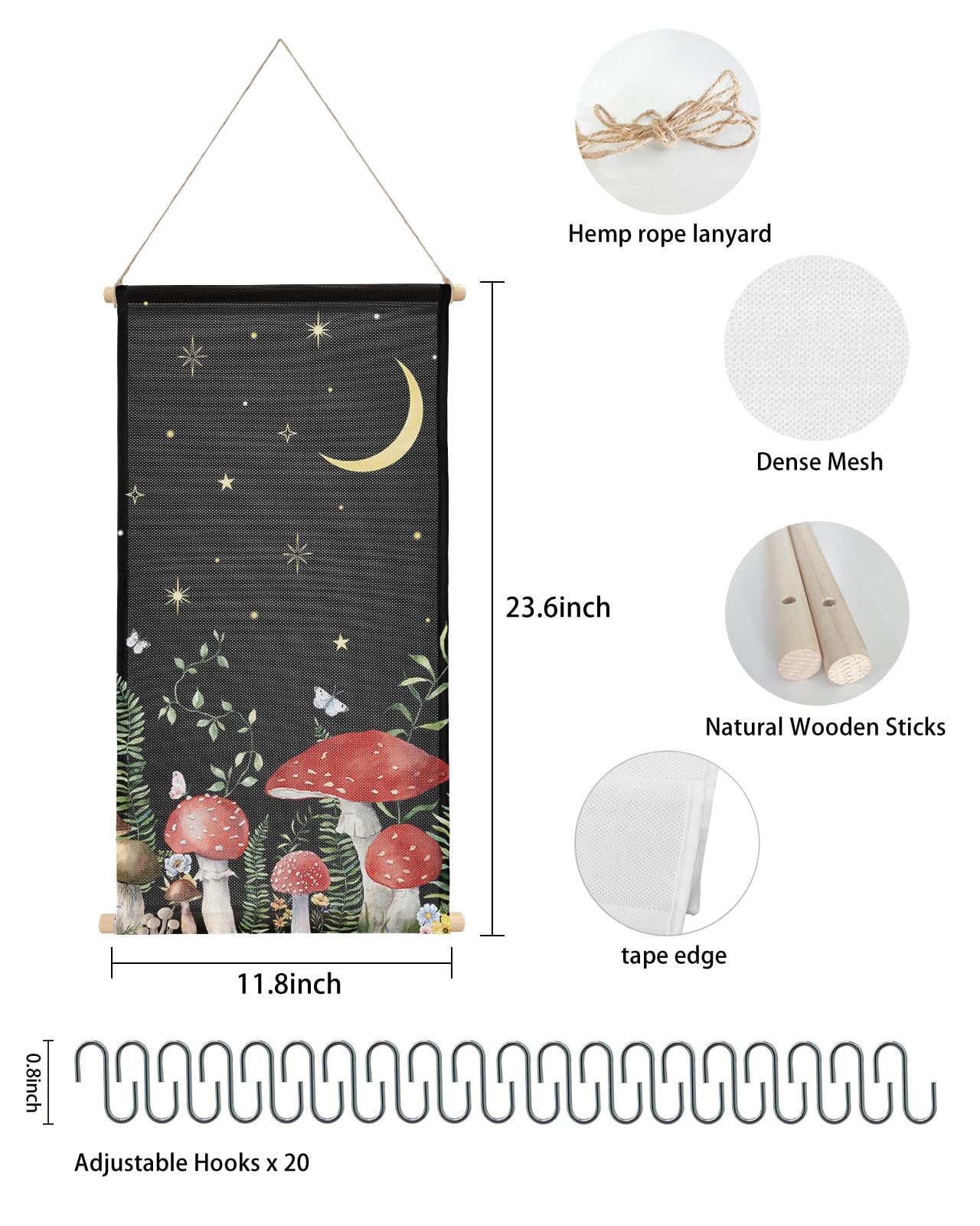 Hanging Earring Jewelry Organizer Mushroom Plant in Starry Sky Moon Stub Earring Holder Necklace Earring Display Large Capacity Earring Hanging Organizer for Women Girls 12