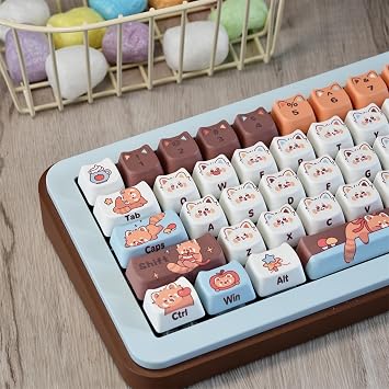 Cute Keycaps Set,Kawaii Cat-Shape Mao Profile Custom Keycaps Dye-Sub PBT Keycap Full 128 Keys for Cherry MX Switch 100% 75% 60% Mechanical Gaming Keyboard DIY Raccoon-Cat