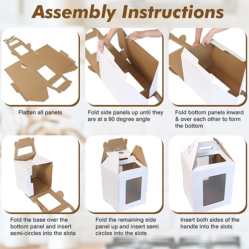 Miniatura 4 de Moretoes Paquete de 4 cajas altas para tartas con 4 tablas, recipientes grandes de transporte para panadería, 2 tamaños, 14 x 14 x 16 y 16 x 16 x 18