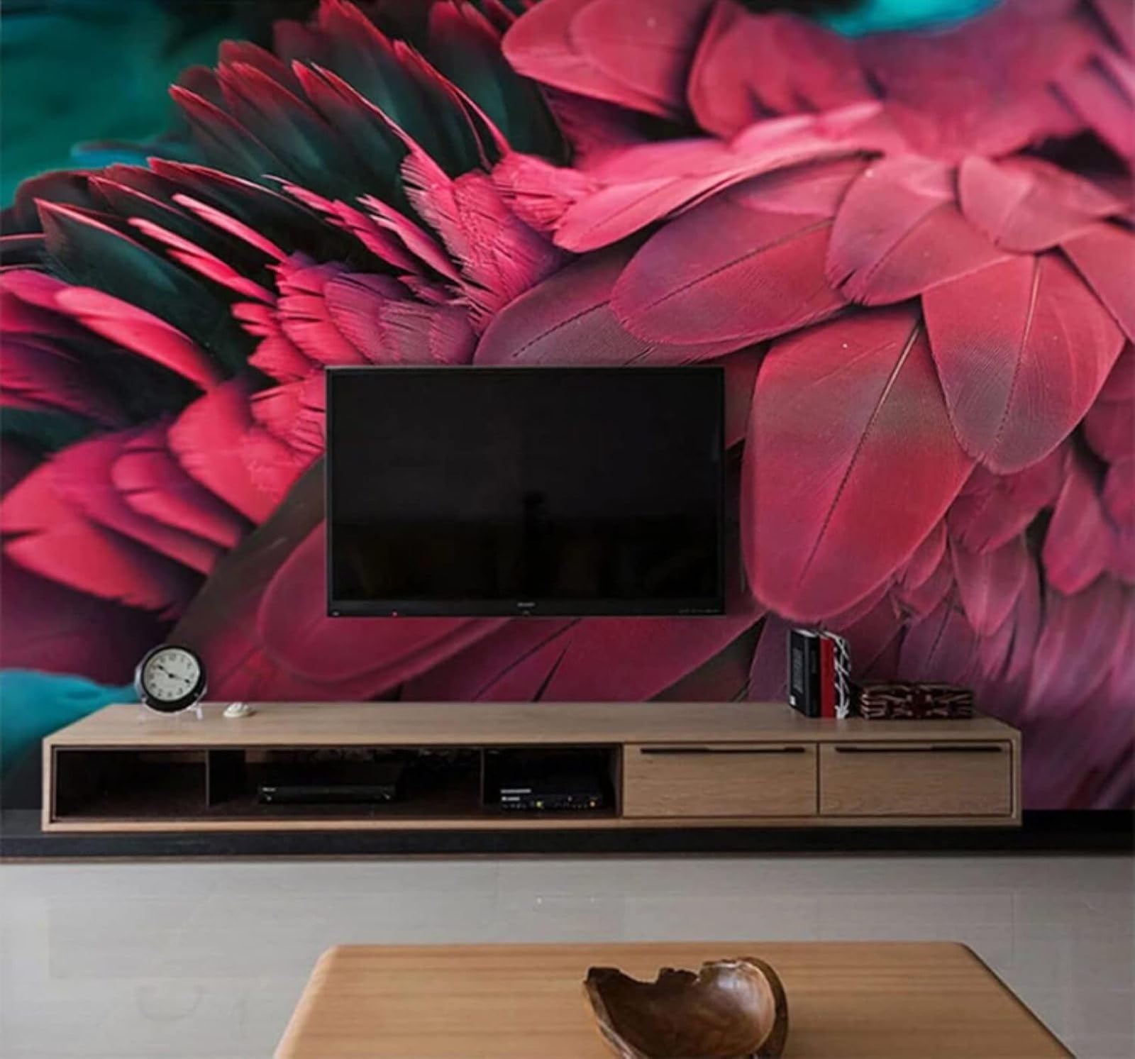 Minimalist Beautiful Three Dimensional Red Feathers 3D Wallpaper Easy Install Feature Office Living Room Sofa Bedroom TV Background Wall Decoration-350cm×256cm