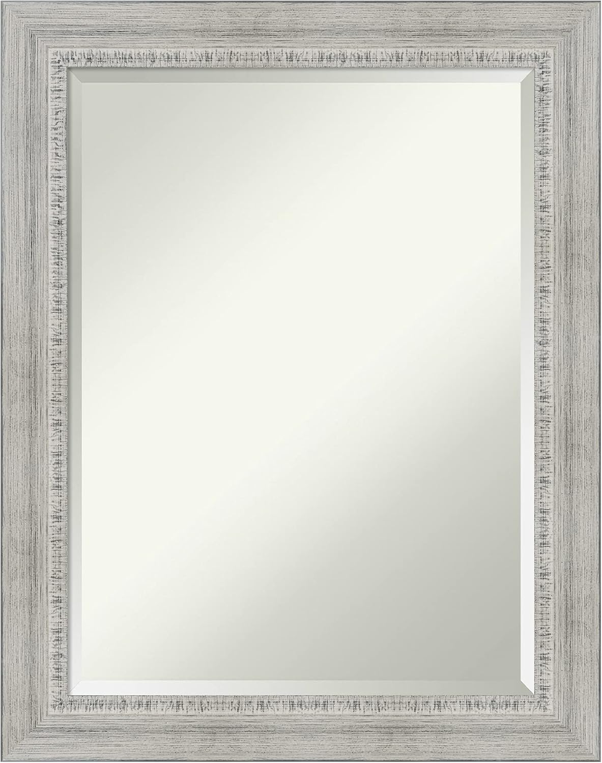 Amanti Art Bathroom Vanity Mirror, Rustic White Wash Wood Frame, Rectangular Wall Mirror, Beveled Edge, Hangs Horizontally or Vertically